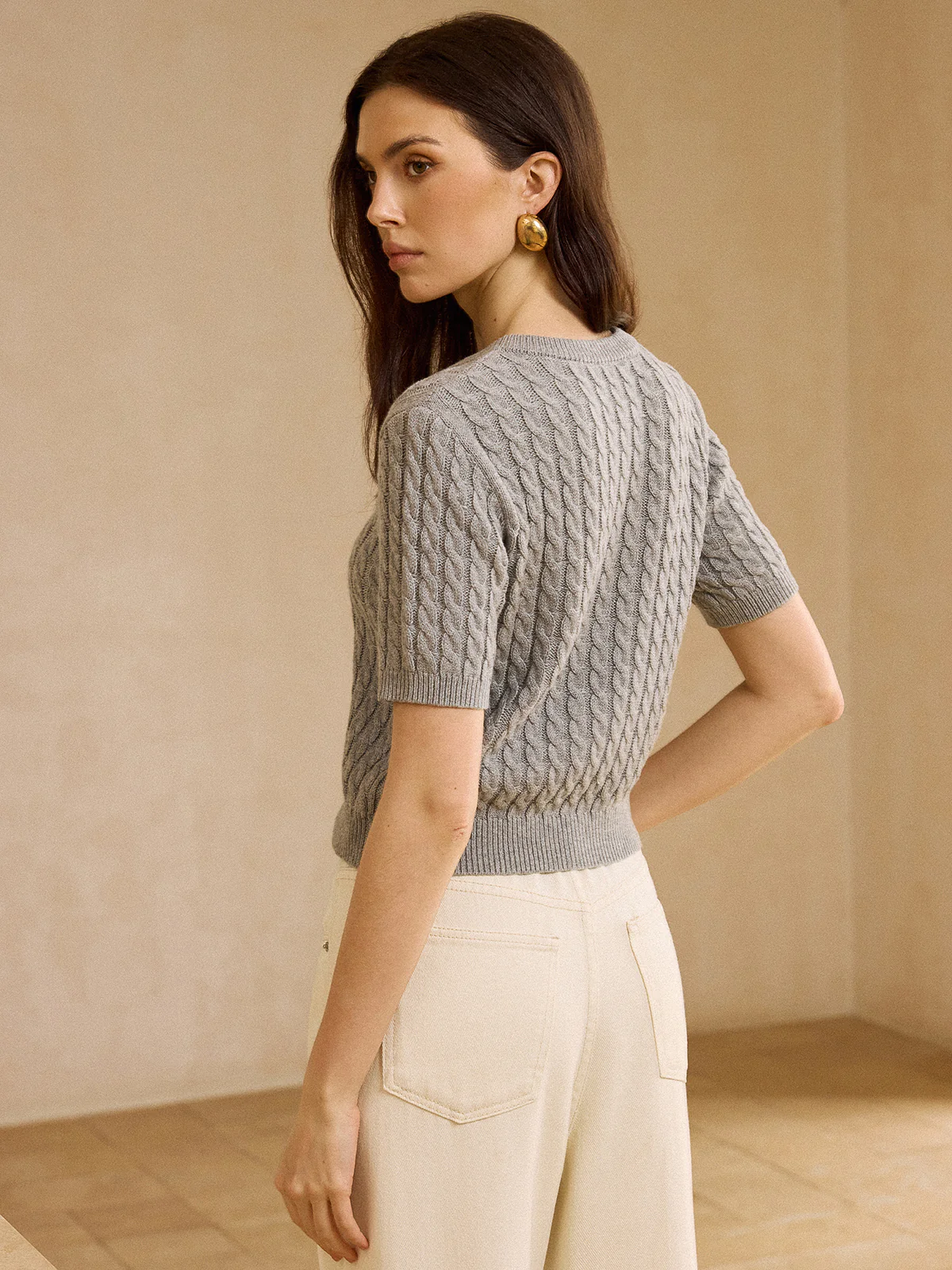 Cable Knit Short-Sleeve Cardigan - Wholesalesil