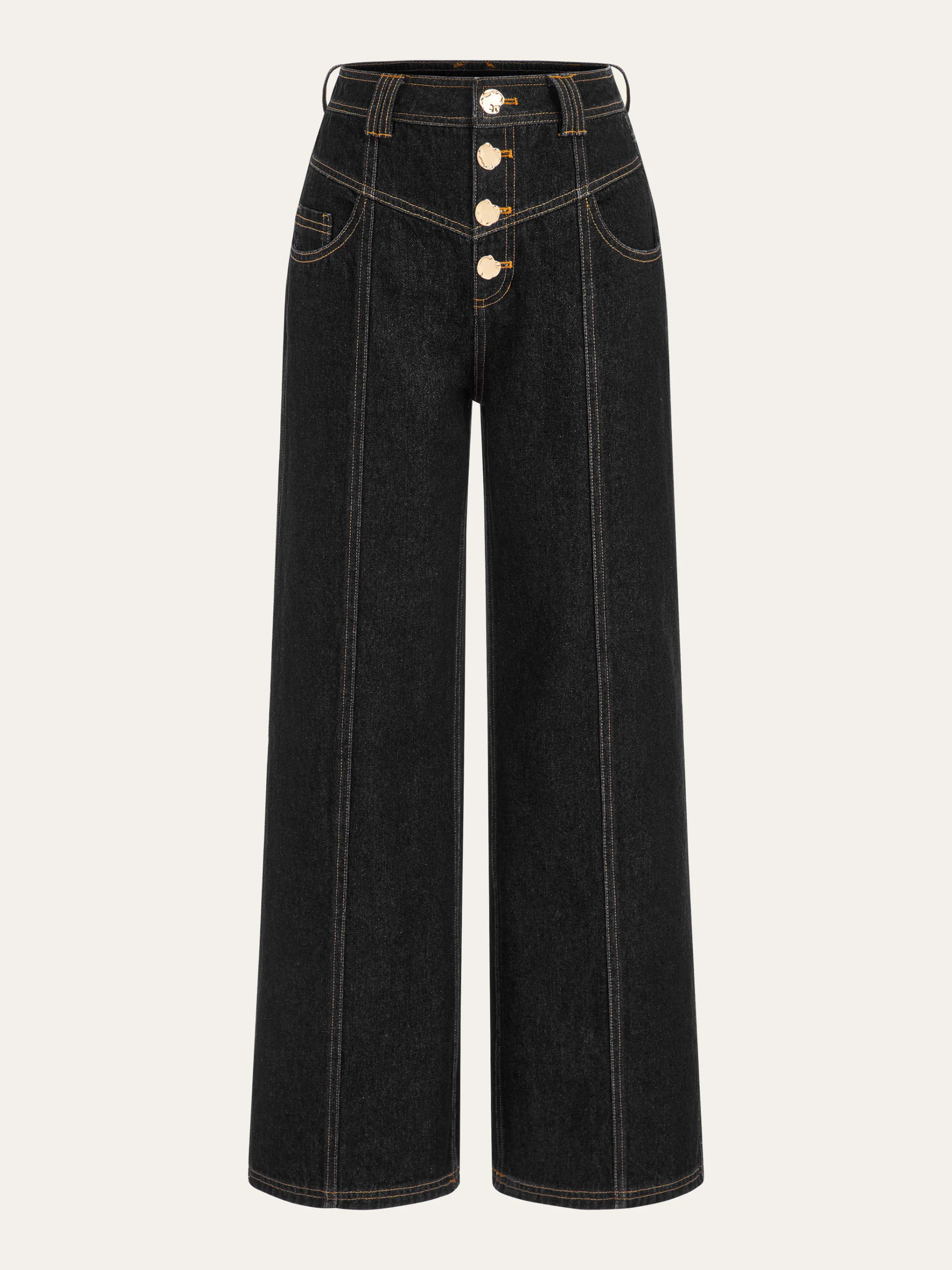 Mid-Waist Wide-Leg Button Front Jeans - Wholesalesil