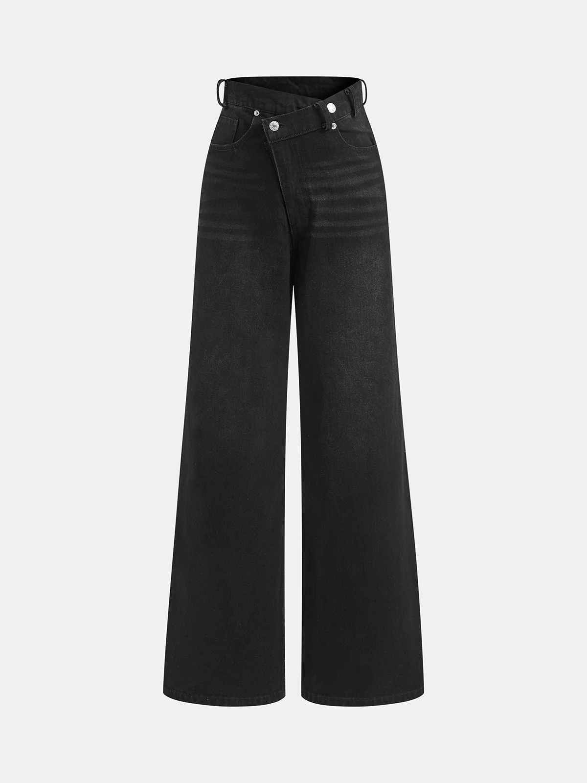 Asymmetric Mid-Waist Denim Pants - Wholesalesil