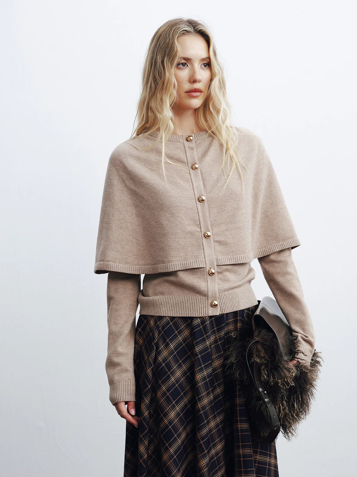 Layered Cape-Style Cardigan - Wholesalesil