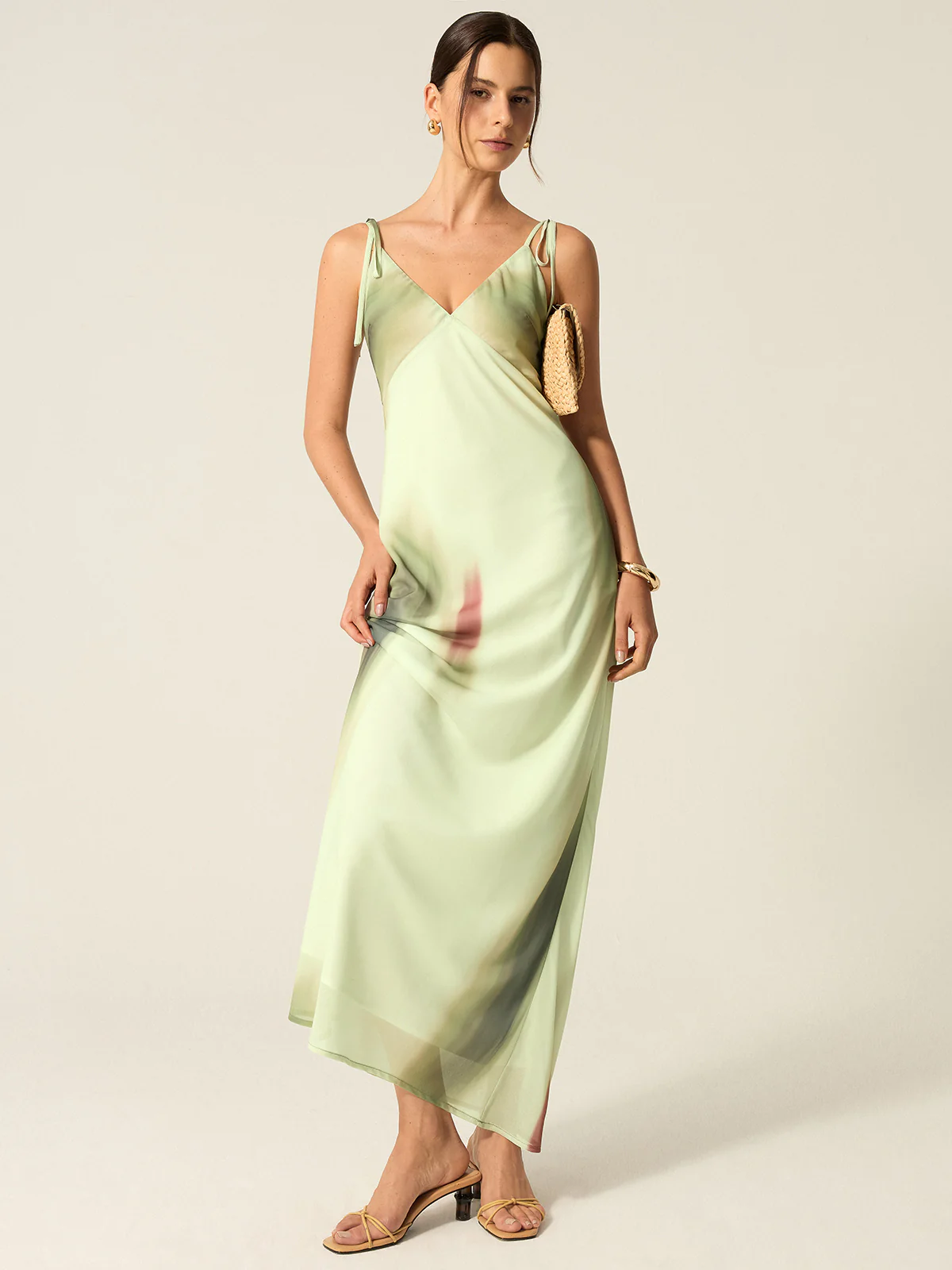 V-Neck Printed Maxi Dress - Wholesalesil