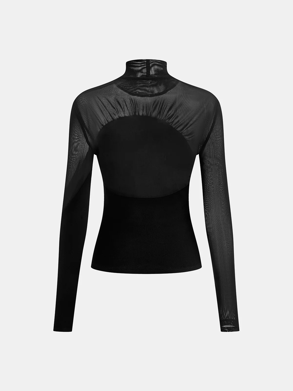 Sheer Mesh Paneled Turtleneck Top - Wholesalesil