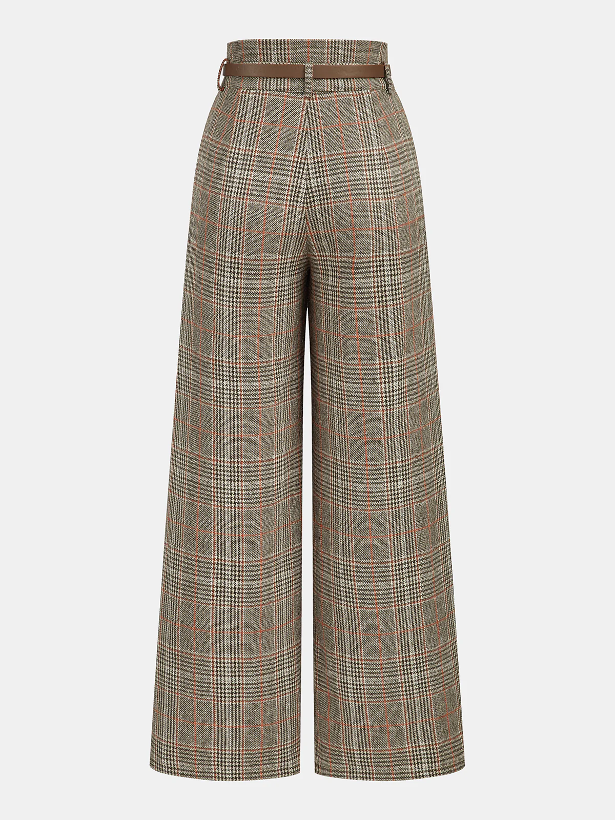 Belted Plaid High-Waisted Pants - Wholesalesil