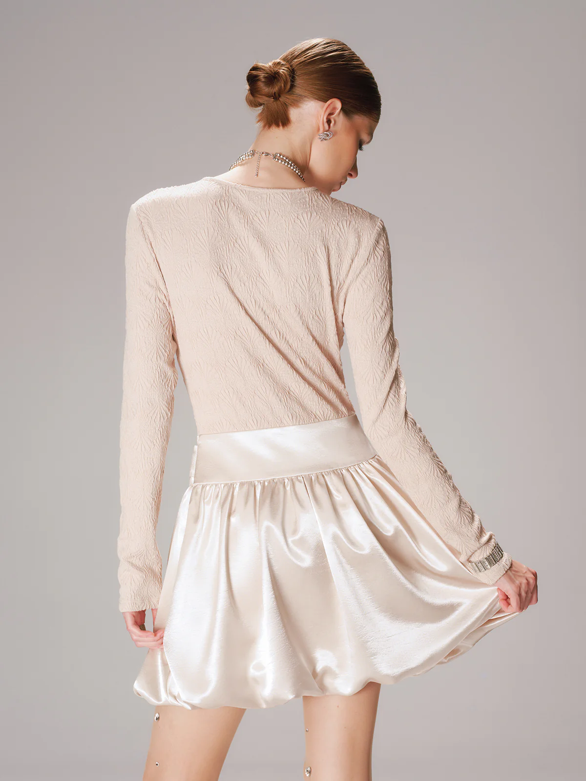 Satin Effect Panel Textured Mini Dress - Wholesalesil