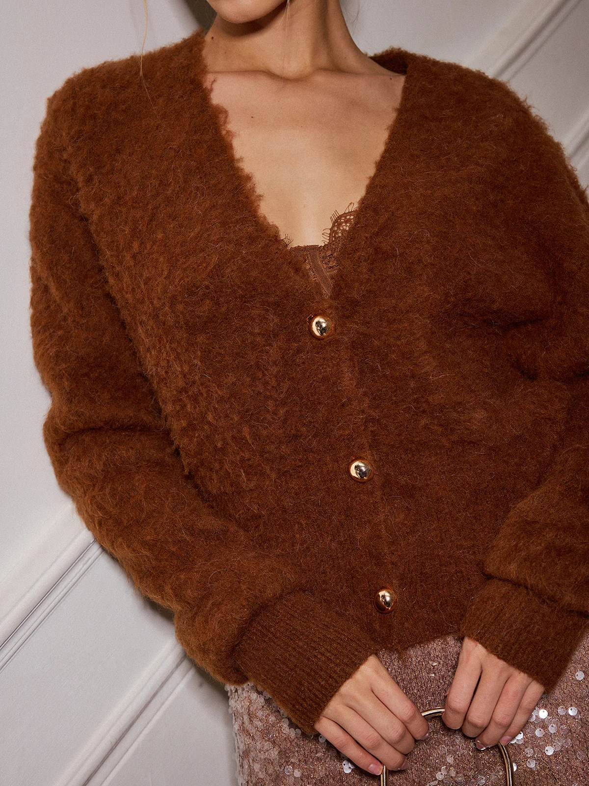 Alpaca Blend V Neck Button Cardigan - Wholesalesil