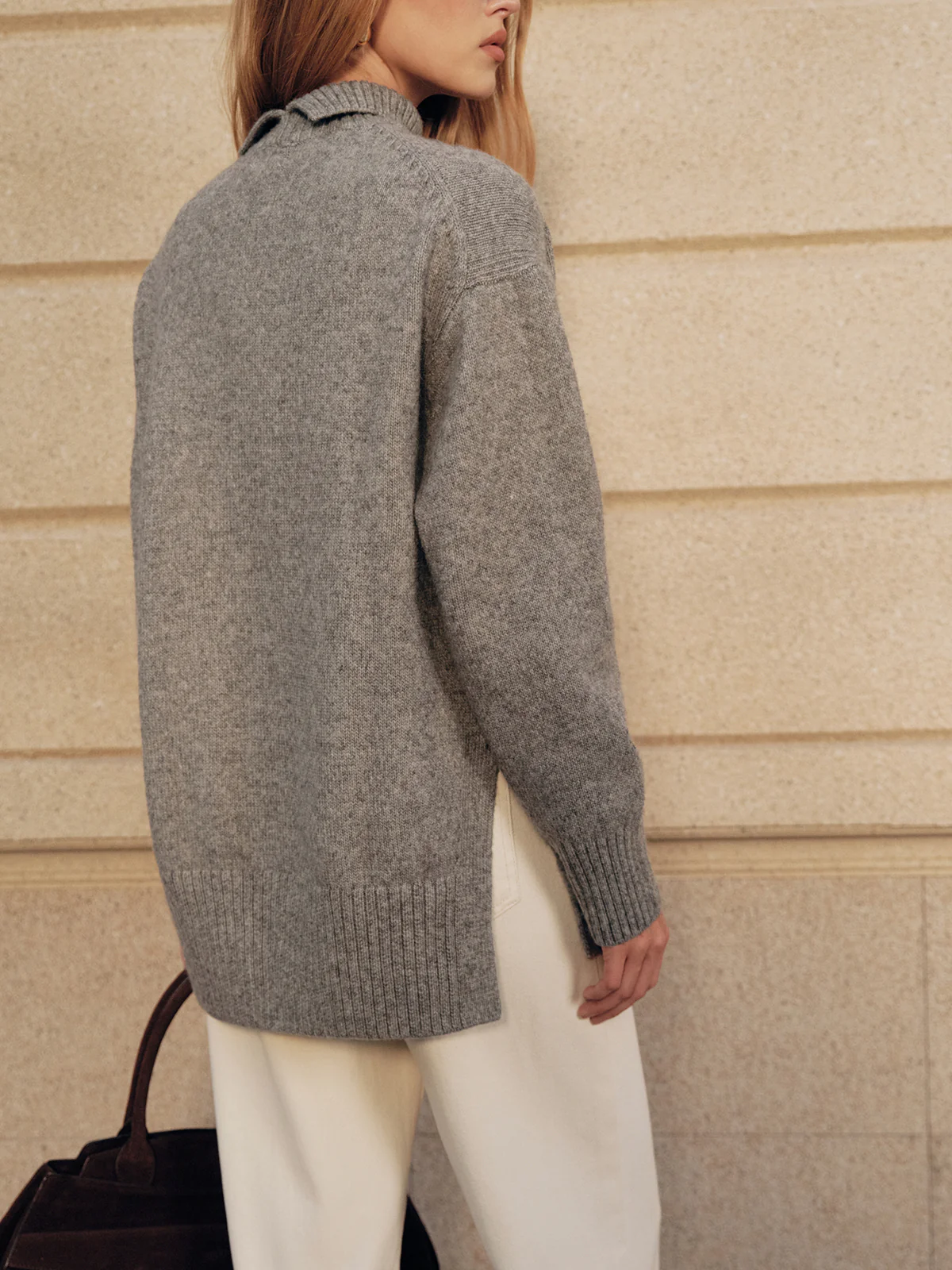 Wool Blend Turtleneck Side Slit Sweater - Wholesalesil