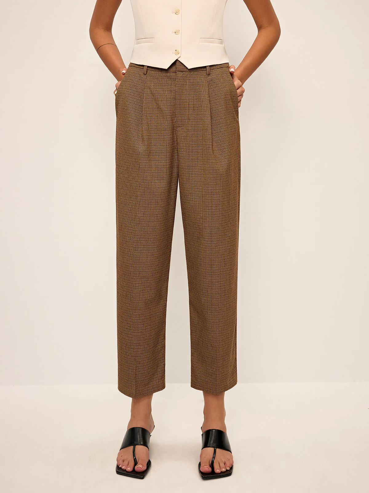 Houndstooth Cropped Pants - Wholesalesil