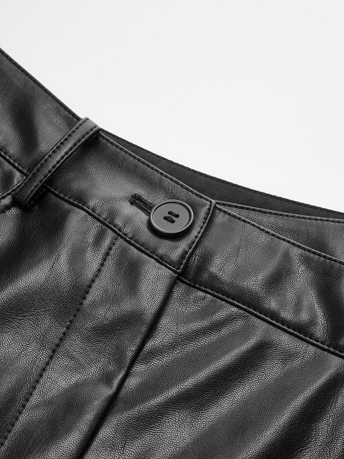 Asymmetric Waistband Faux Leather Pants - Wholesalesil