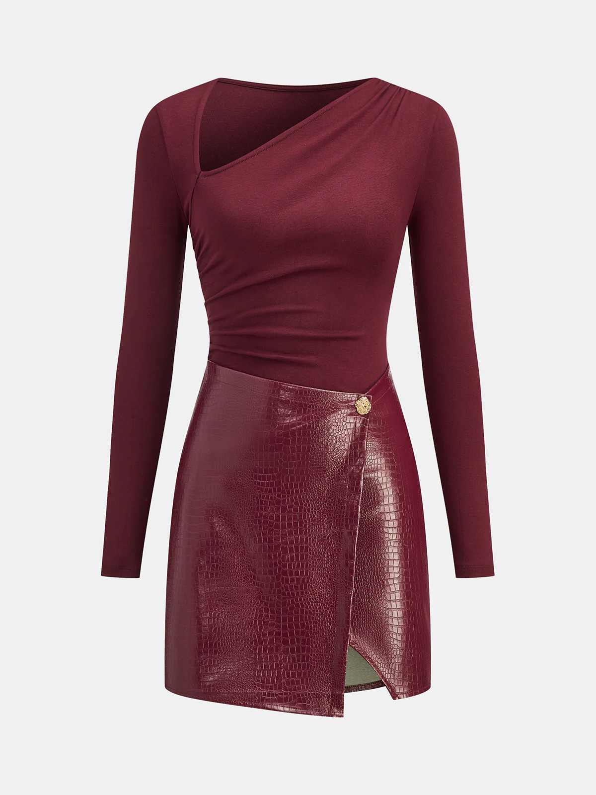 Faux Leather Paneled Knit Mini Dress - Wholesalesil