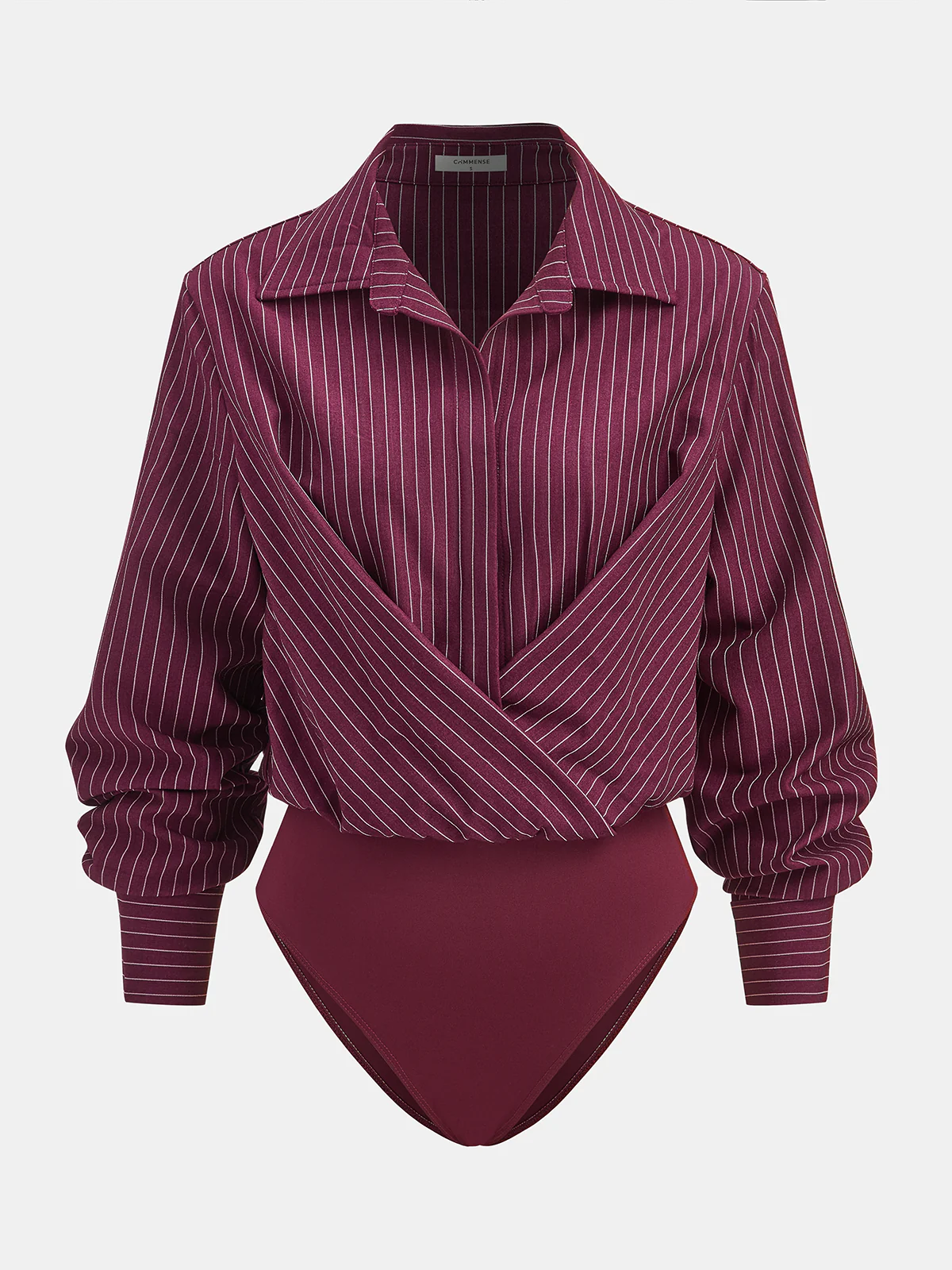Pinstripe Cross-Front Collared Bodysuit - Wholesalesil