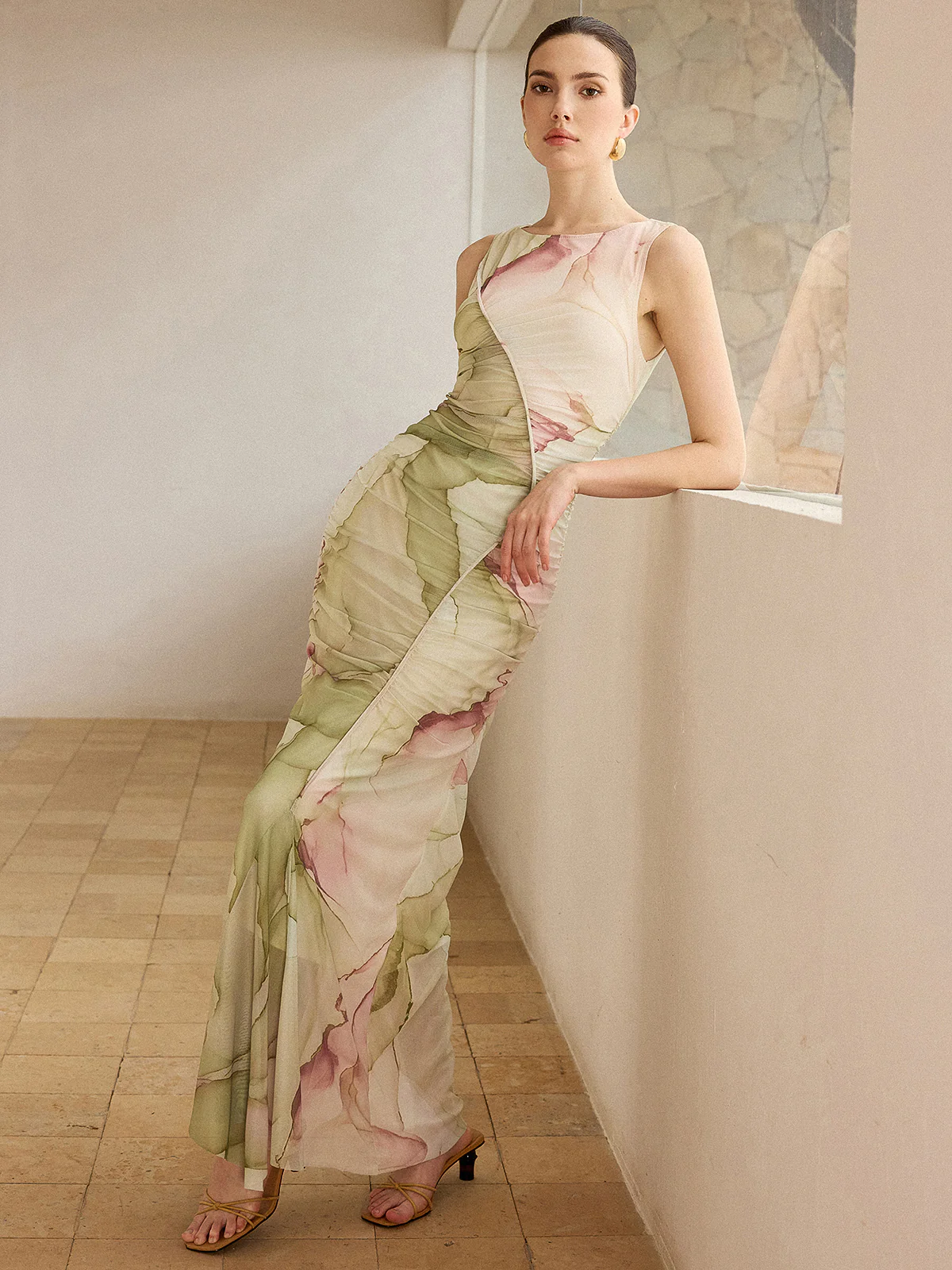 Printed Semi-Sheer Mesh Maxi Dress - Wholesalesil