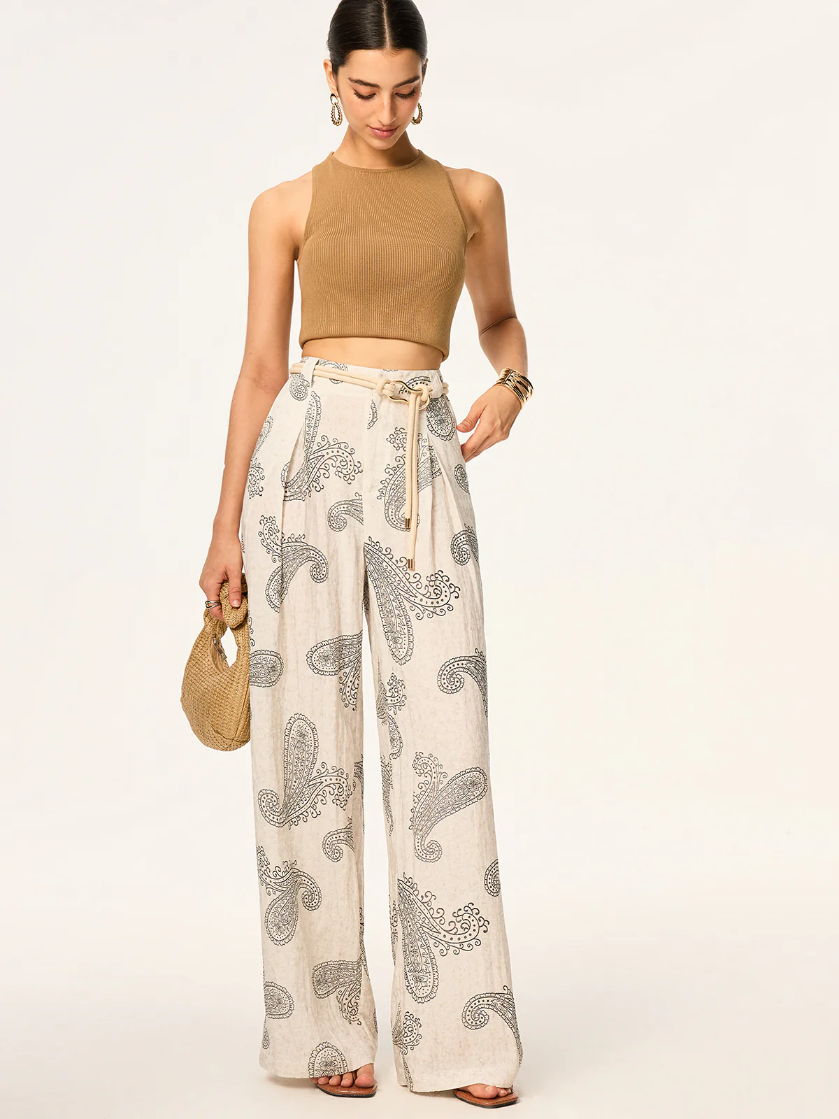 Boho Print Wide-Leg Pants without Belt - Wholesalesil