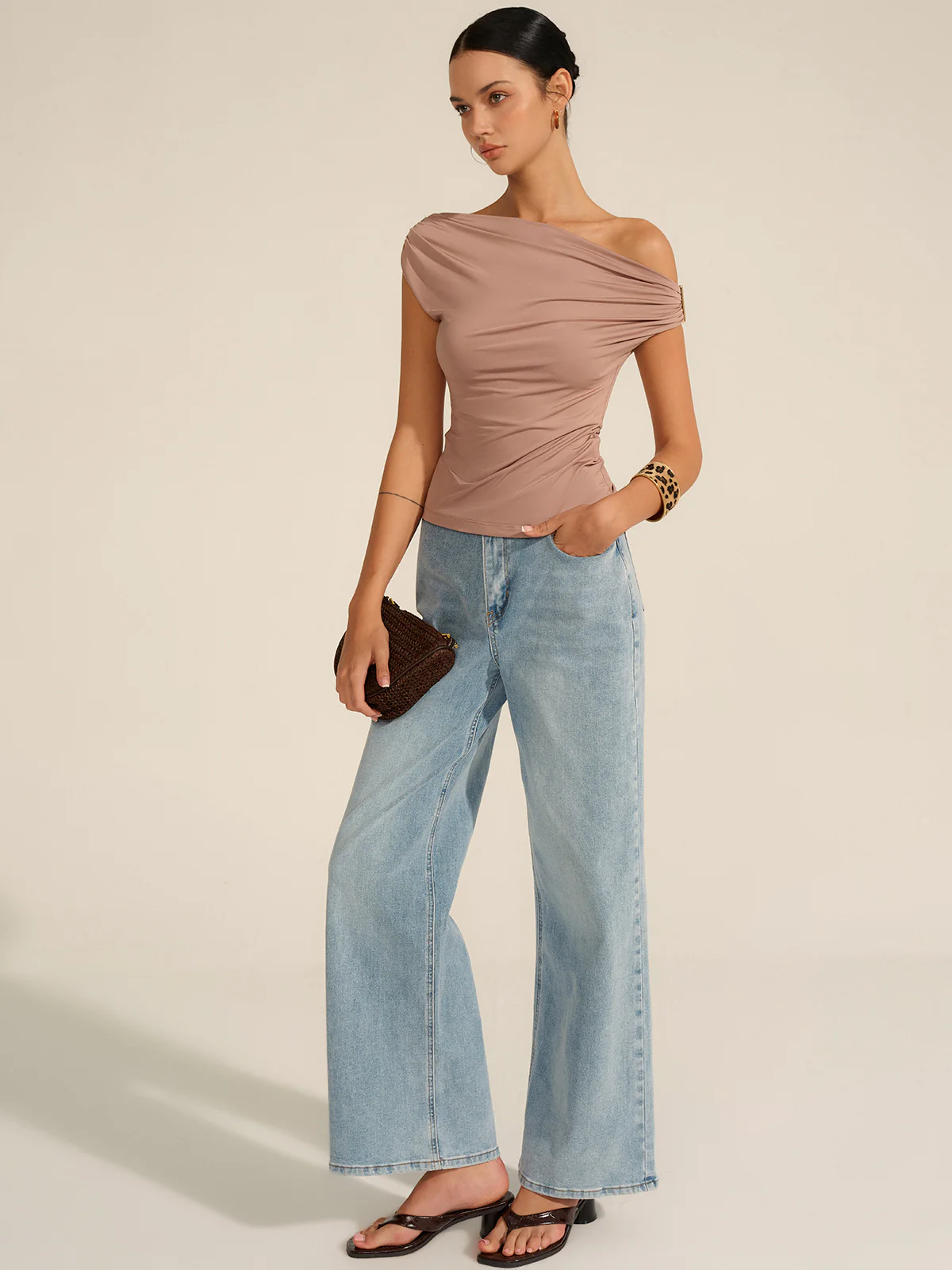 Ruched One-Shoulder Top - Wholesalesil