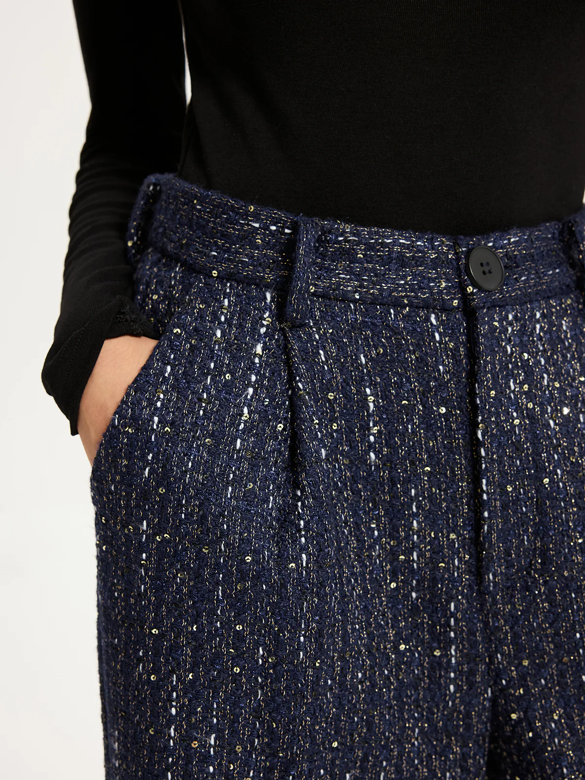 Mid-Waist Tweed Sequin Wide-Leg Pants - Wholesalesil