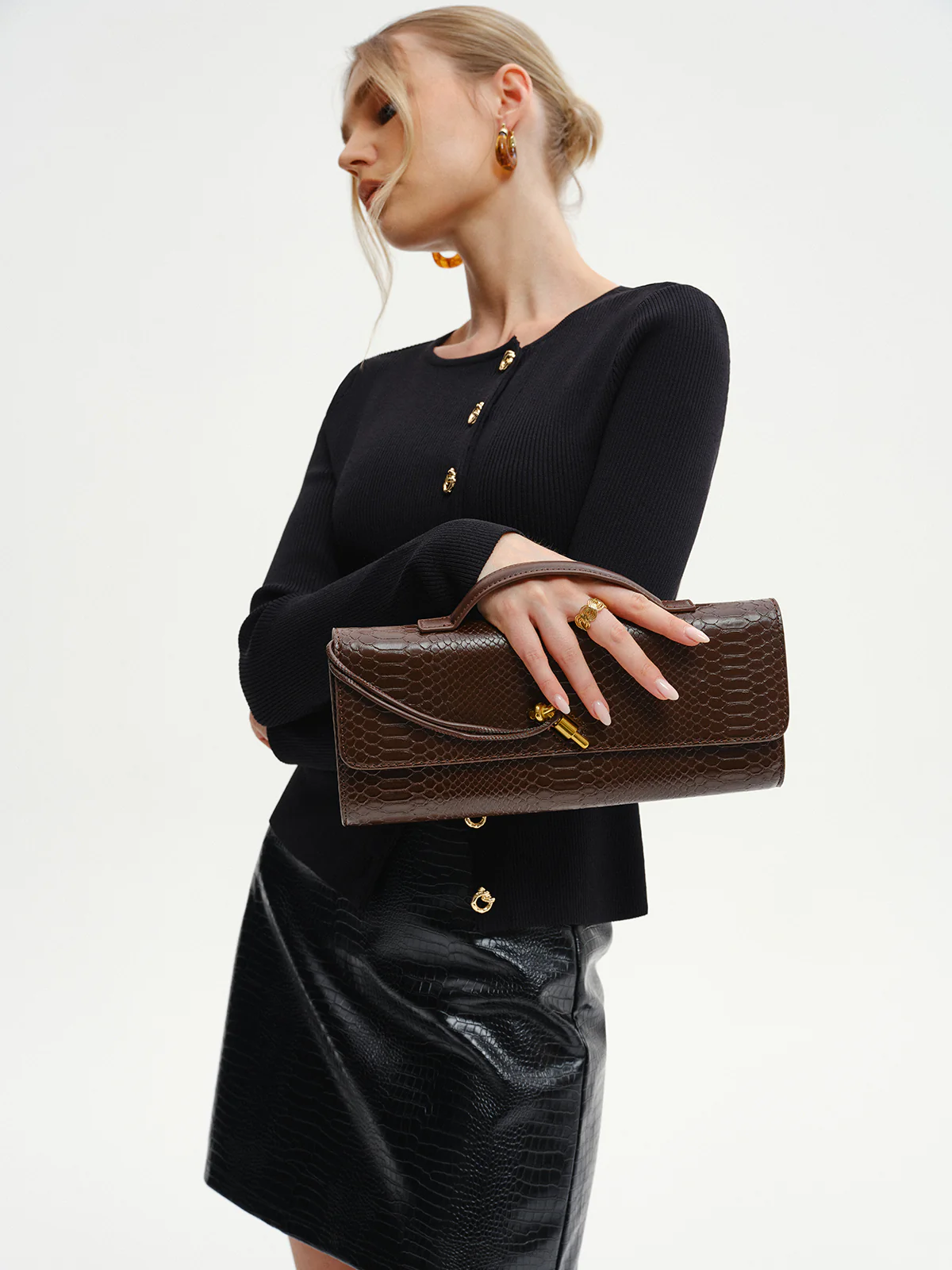 Crocodile Embossed PU Leather Bag - Wholesalesil