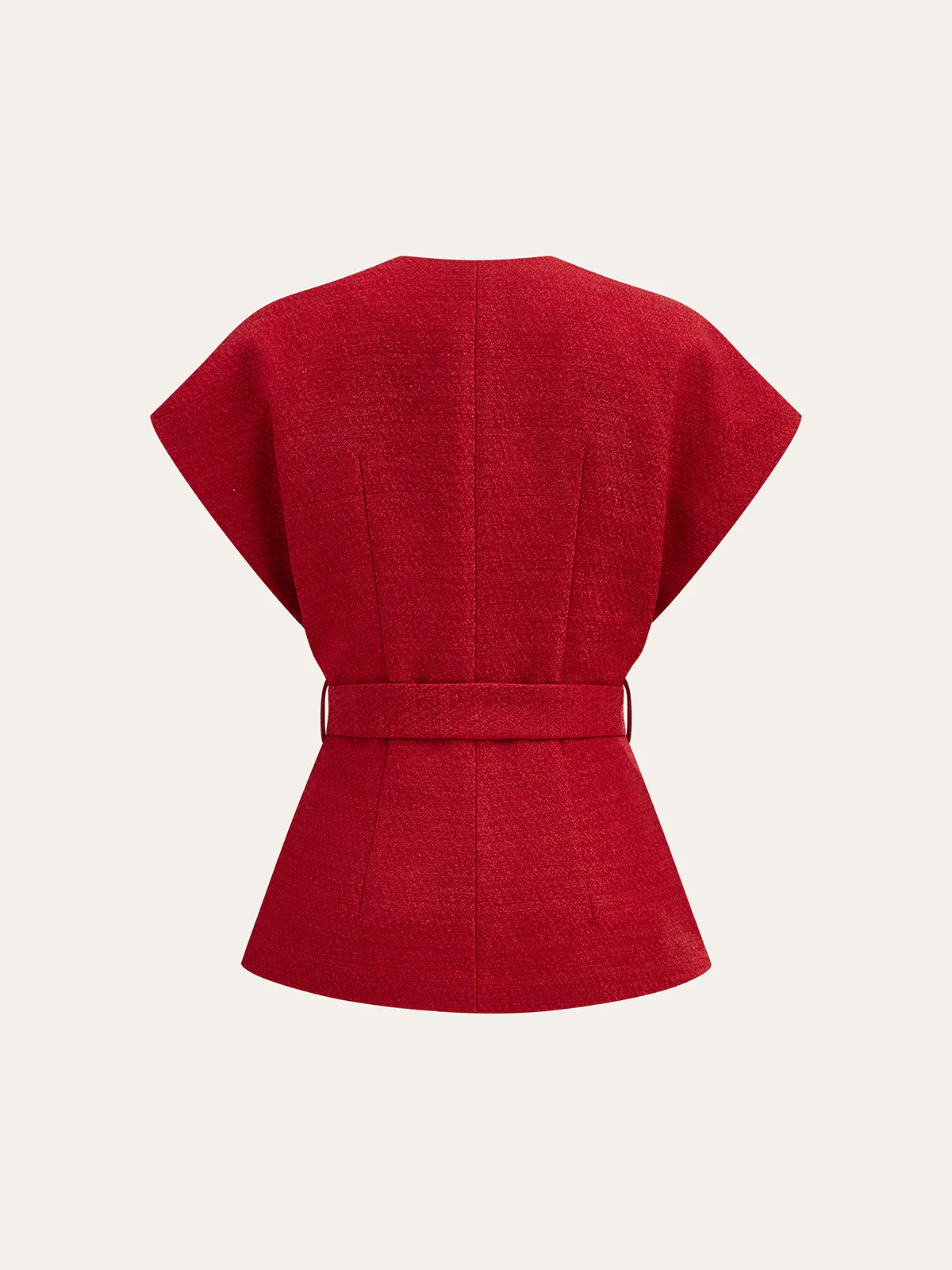 Tweed Belted Cap Sleeve Vest - Wholesalesil