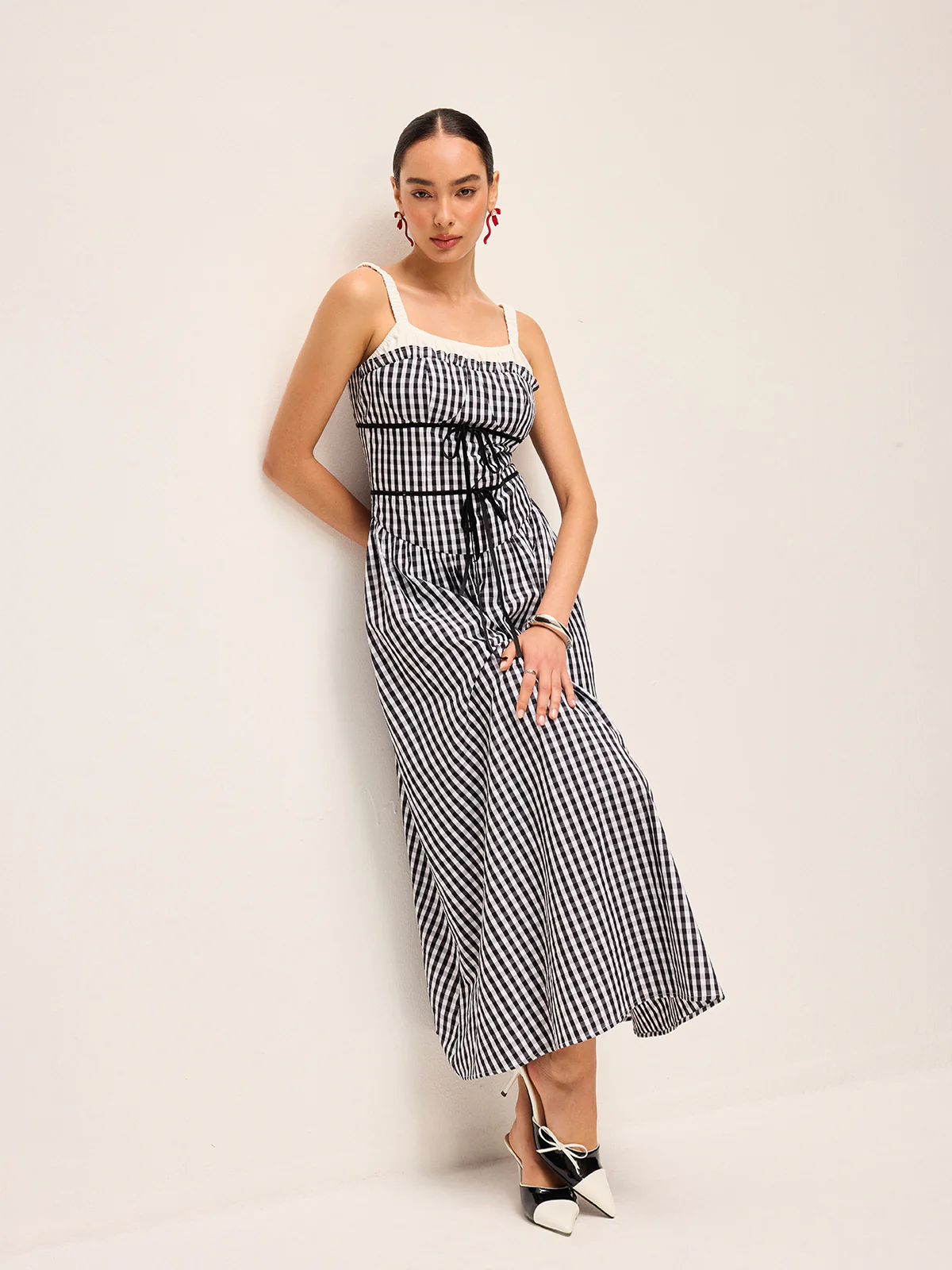 Gingham Corset-Style Midi Dress - Wholesalesil