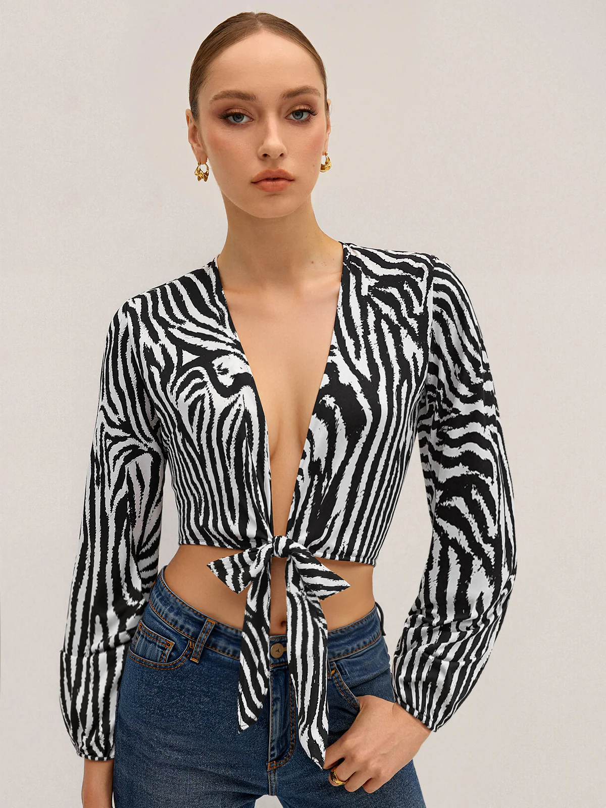 Zebra Print Tie-Front Top - Wholesalesil