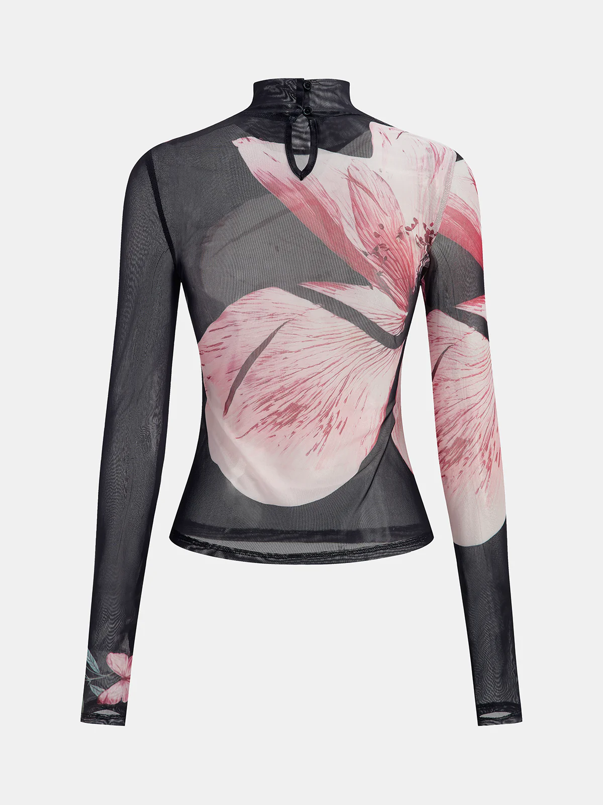 Sheer Mesh Mock Neck Floral Top - Wholesalesil