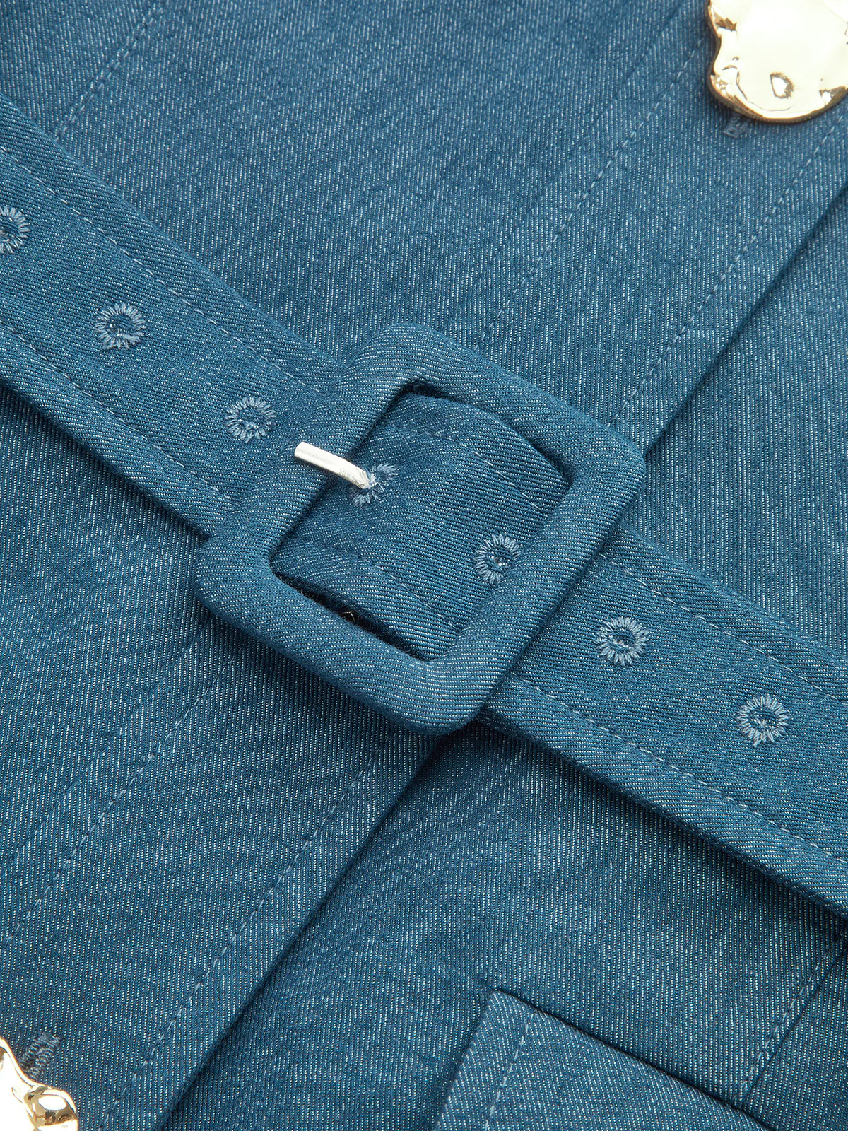 Square-Neck Belted Metal Button Mini Dress - Wholesalesil