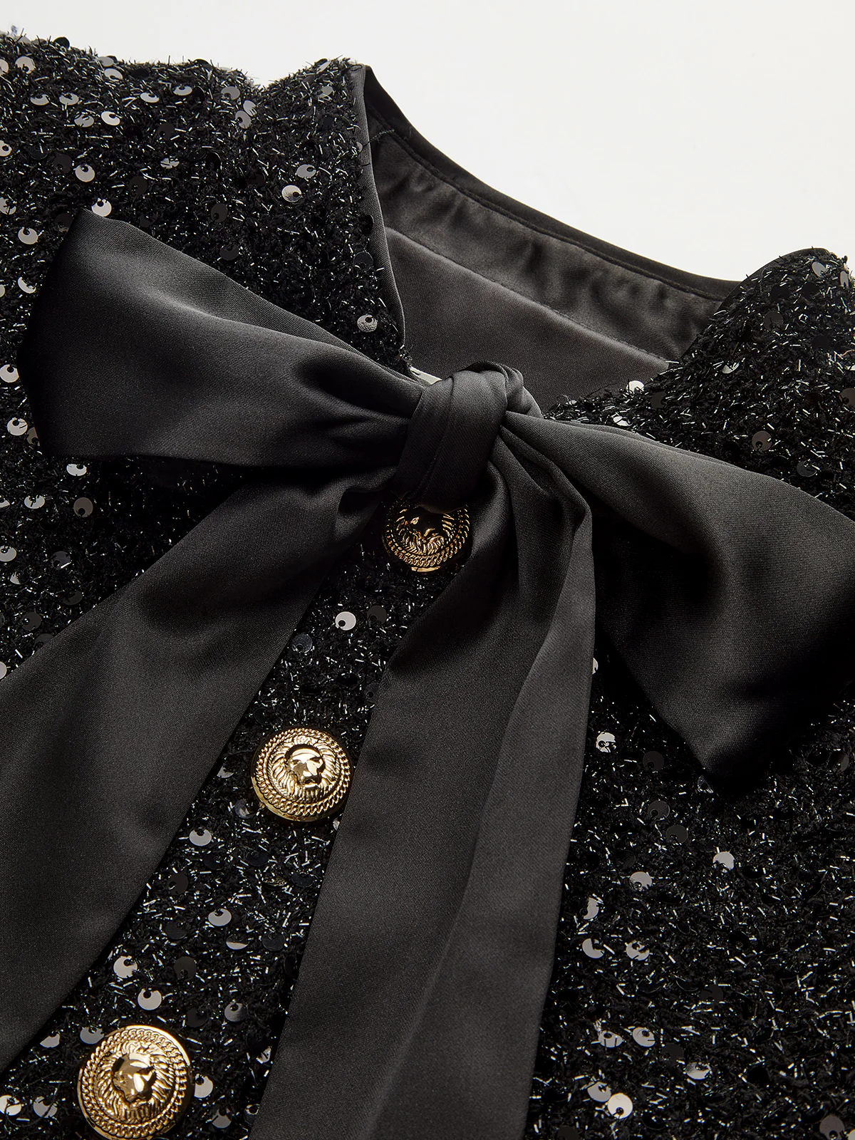 Bow Detail Sequined Tweed Cropped Jacket - Wholesalesil