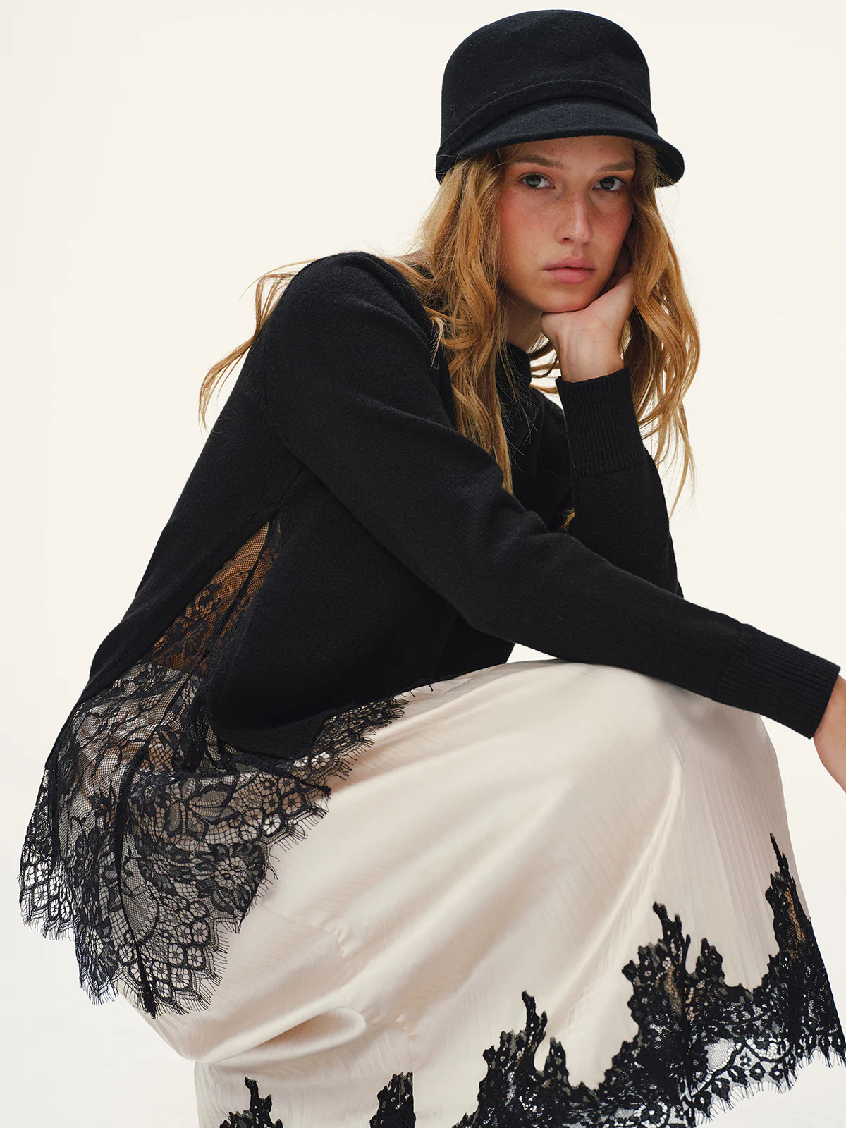 Lace Panel Knitted Sweater - Wholesalesil