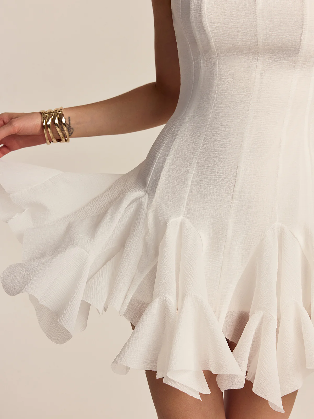 Semi-Sheer Ruffled Hem Mini Dress - Wholesalesil