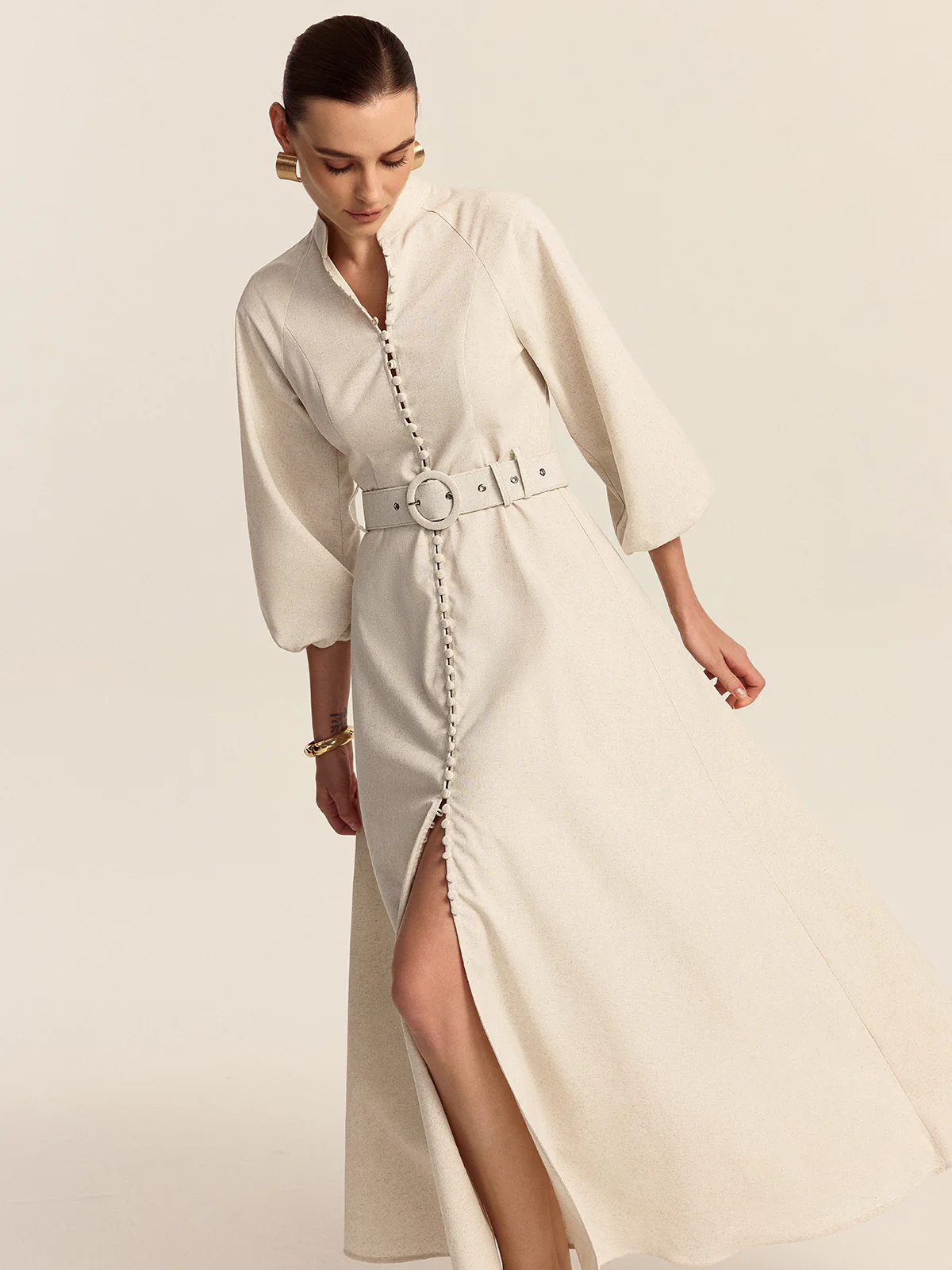 Belted Button Front Maxi Dress - Wholesalesil