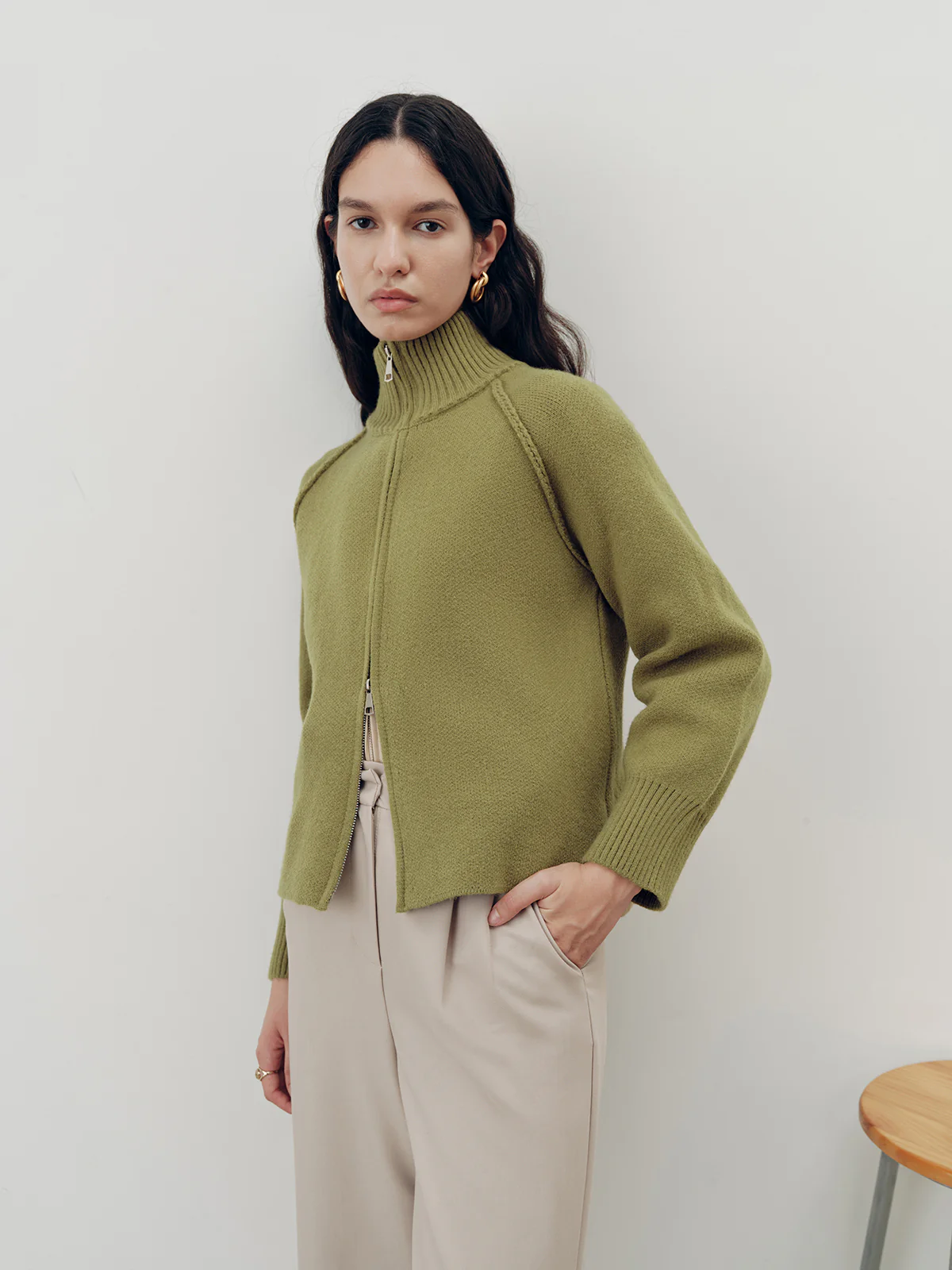 Zip-Up Turtleneck Knit Cardigan - Wholesalesil