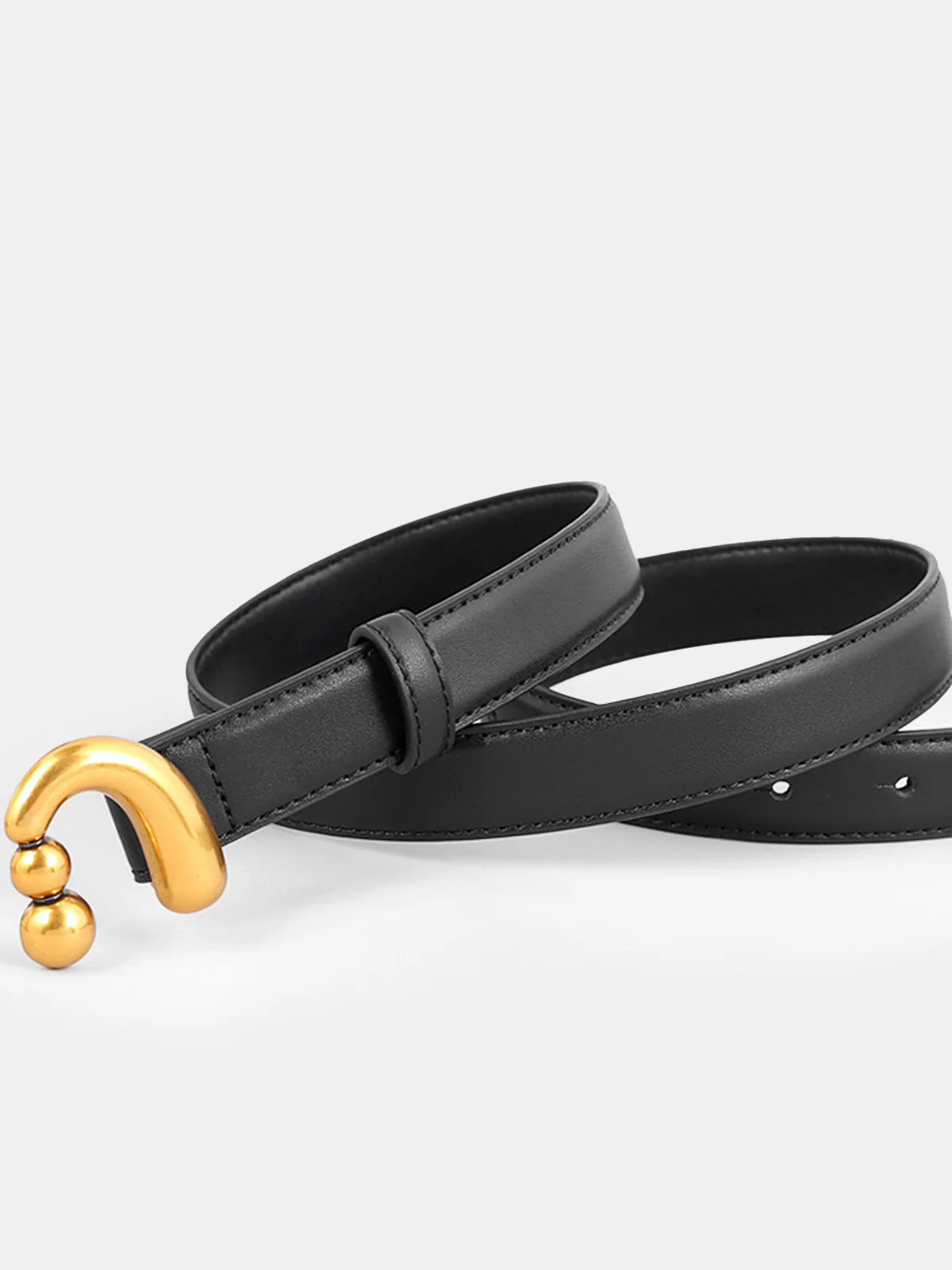 Golden Abstract Buckle Leather Belt - Wholesalesil