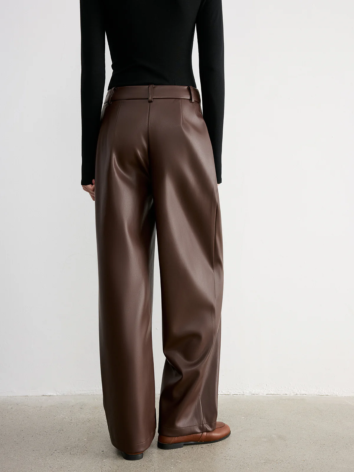 Mid-Waist Faux Leather Wide-Leg Pants - Wholesalesil