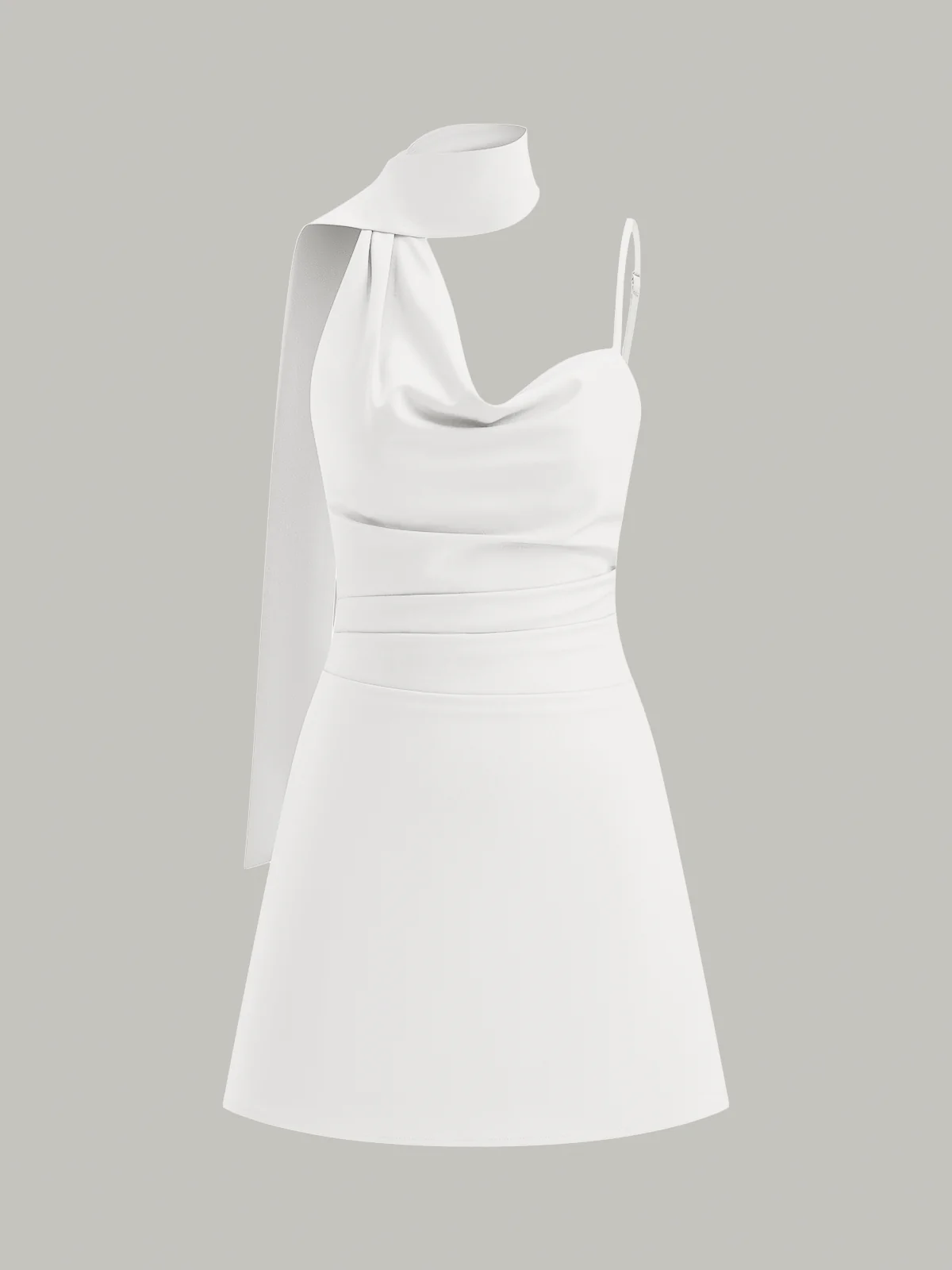 Cowl Neck Mini Dress with Asymmetric Sash Detail - Wholesalesil