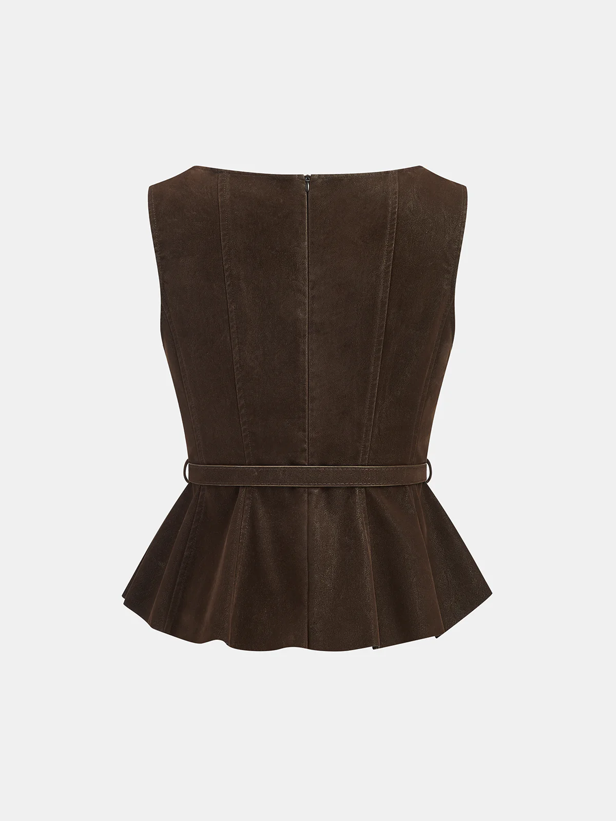 Belted Distressed Faux Leather Vest - Wholesalesil