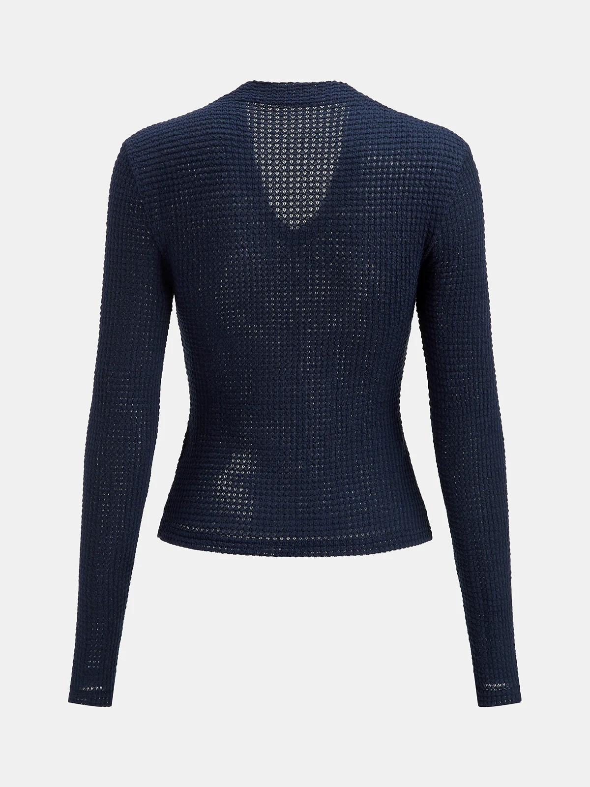 V-Neck Textured Knit Fitted Long-Sleeve Top - Wholesalesil