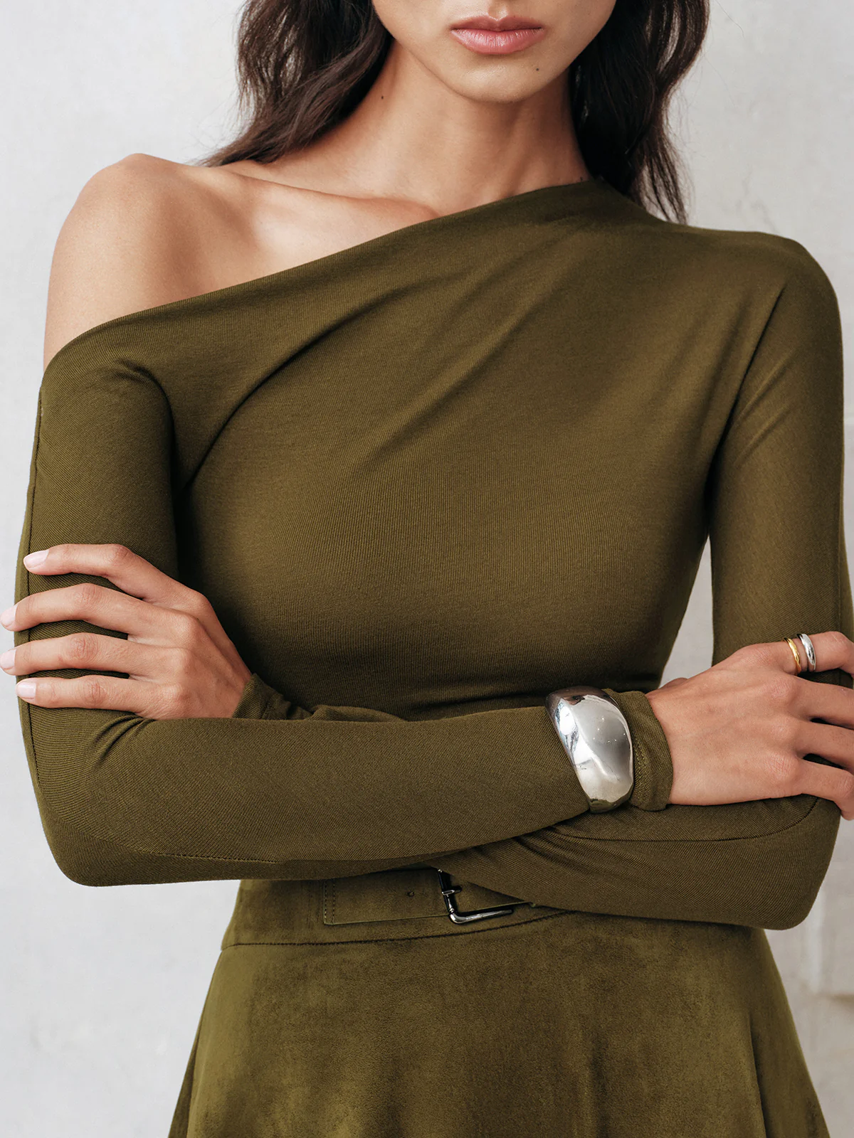 One-Shoulder Long Sleeve Blouse - Wholesalesil