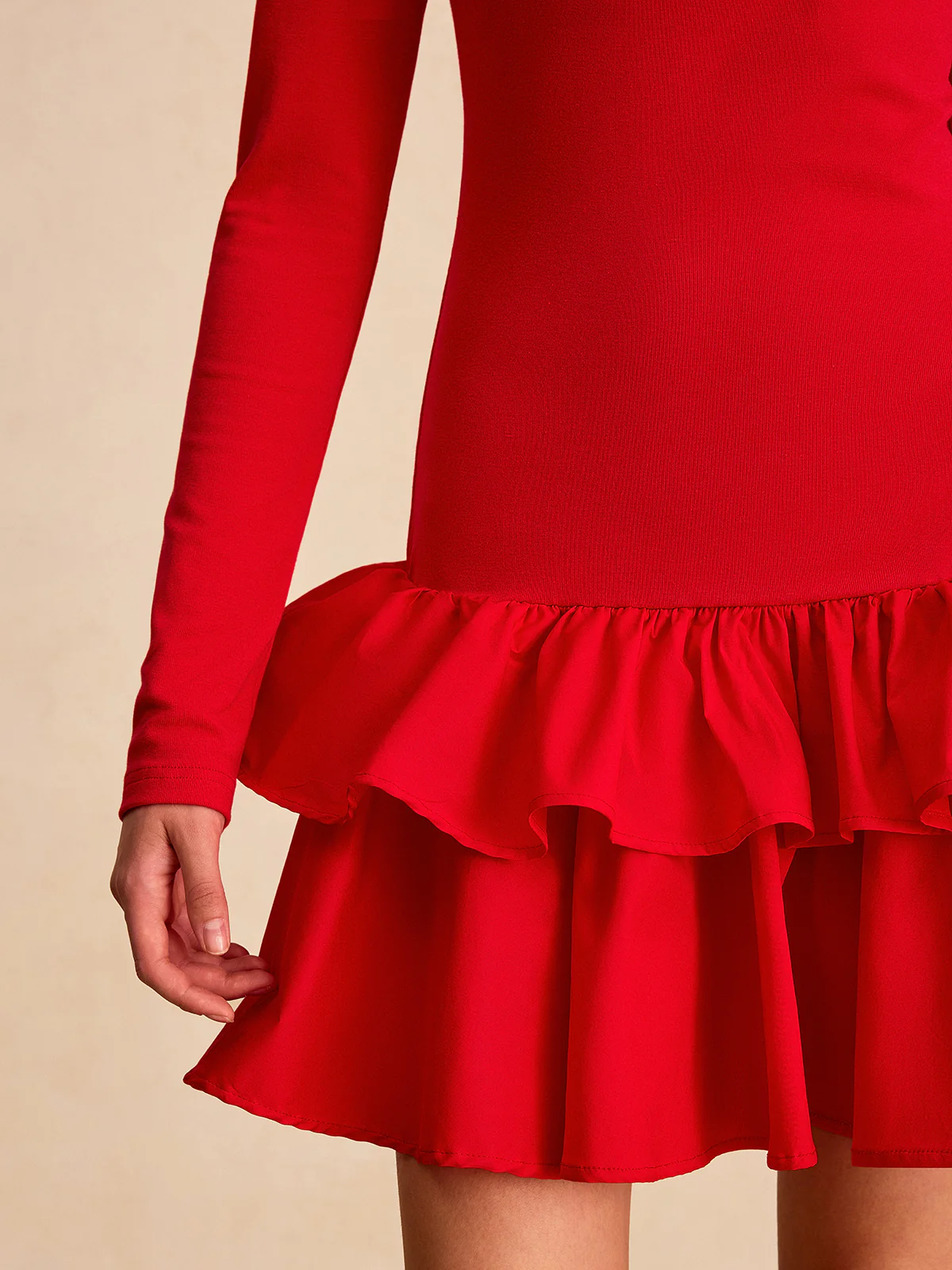 Long Sleeve Tiered Ruffle Mini Dress - Wholesalesil