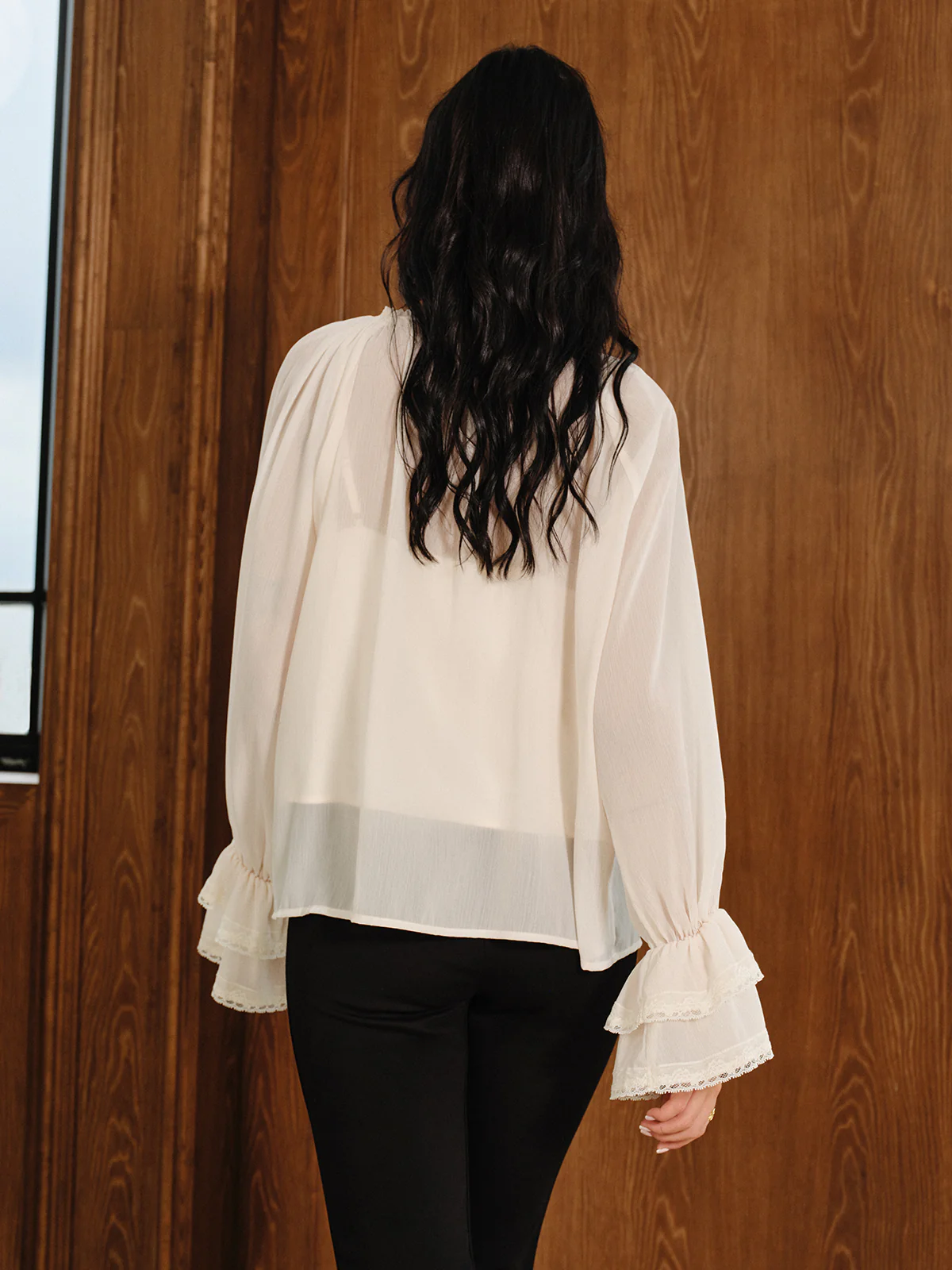 Bell Sleeve Sheer Chiffon Blouse Set with Liner - Wholesalesil