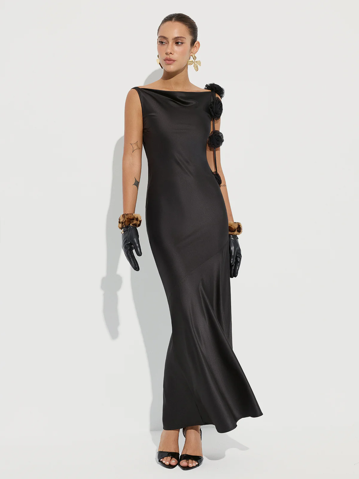 3D Flower Backless Satin Mermaid Dress - Wholesalesil