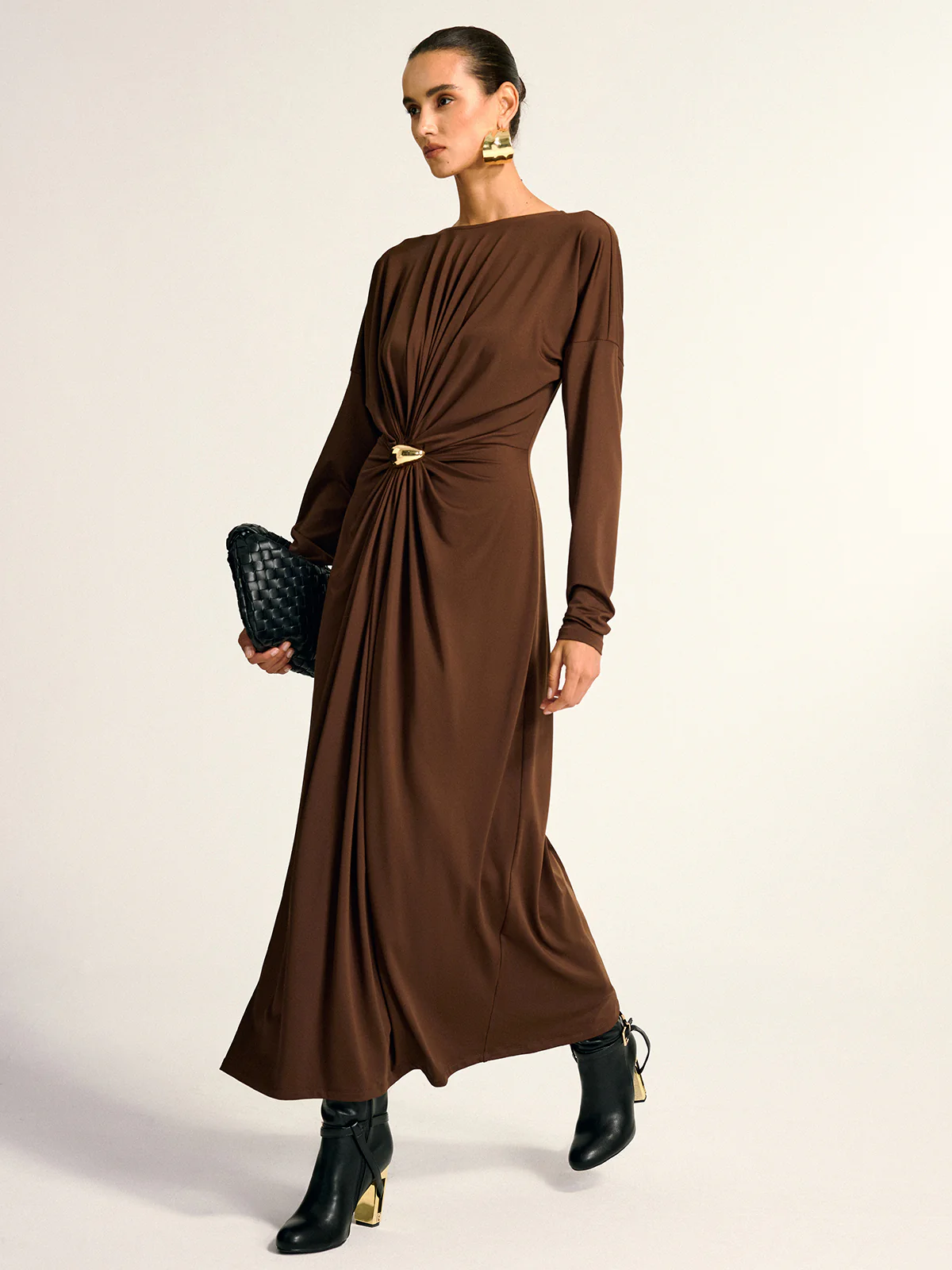 Metal Detail Draped Maxi Dress - Wholesalesil