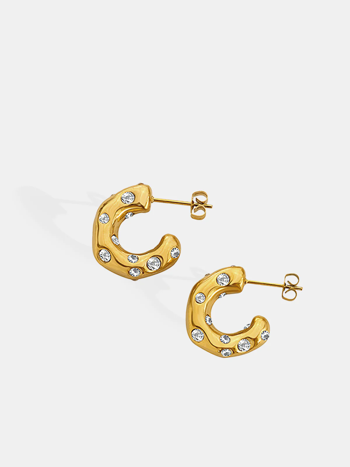 Irregular Hoop Earrings with Crystal Embellishments - Wholesalesil