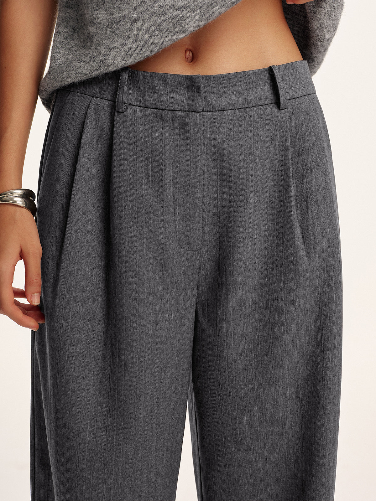 Cotton-Blend Pleated Pants without Belt - Wholesalesil