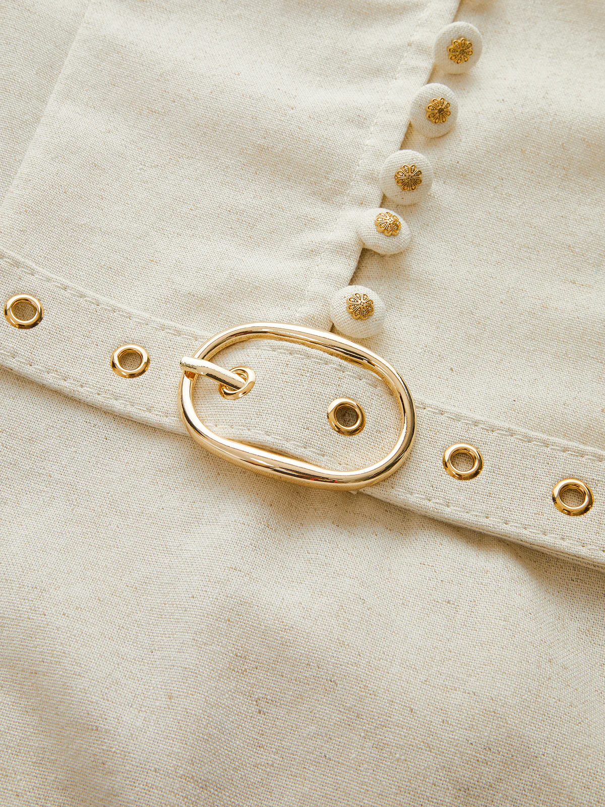 Cotton & Linen Belted Button Mini Dress - Wholesalesil