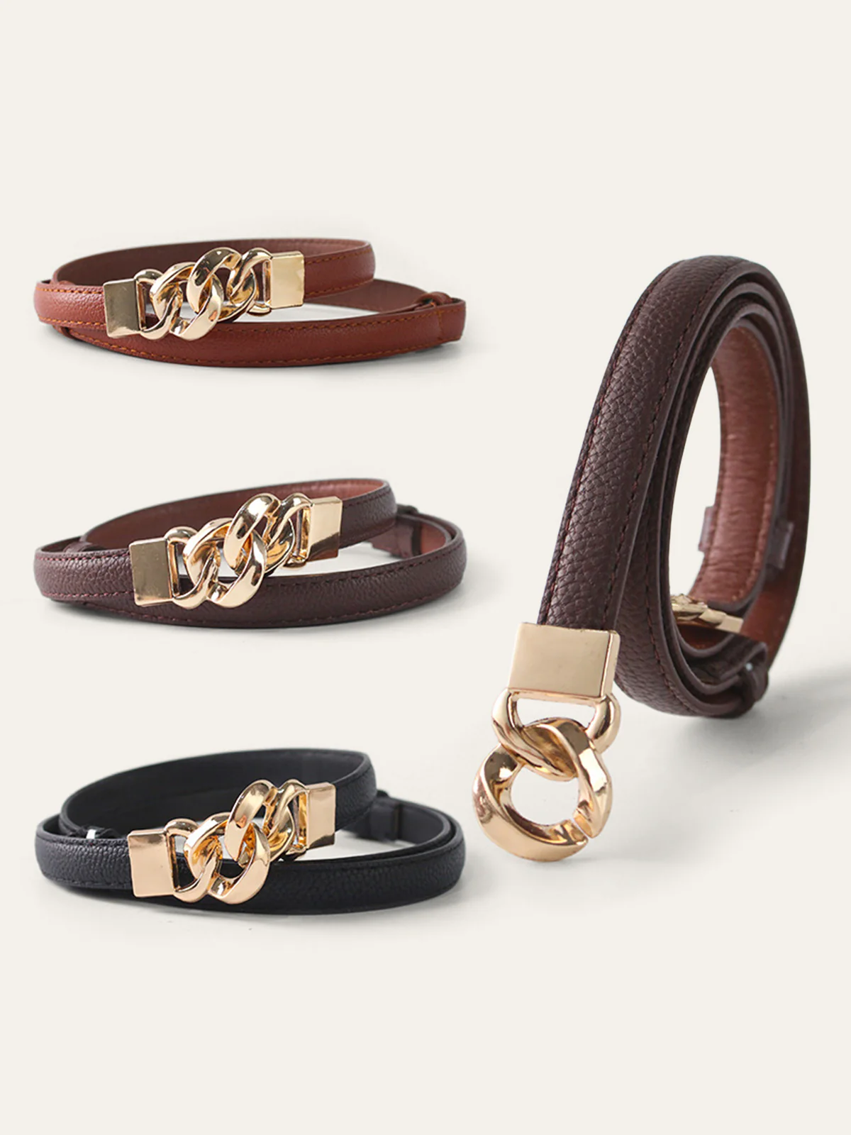 Twisted Buckle PU Leather Thin Belt - Wholesalesil