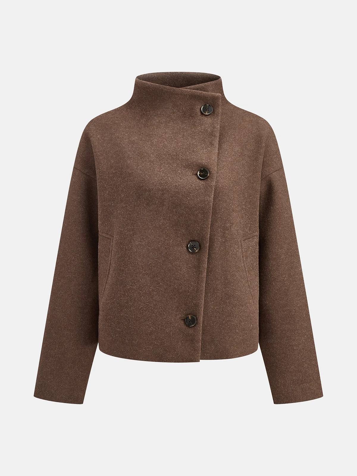 Asymmetric Button Tweed Jacket - Wholesalesil