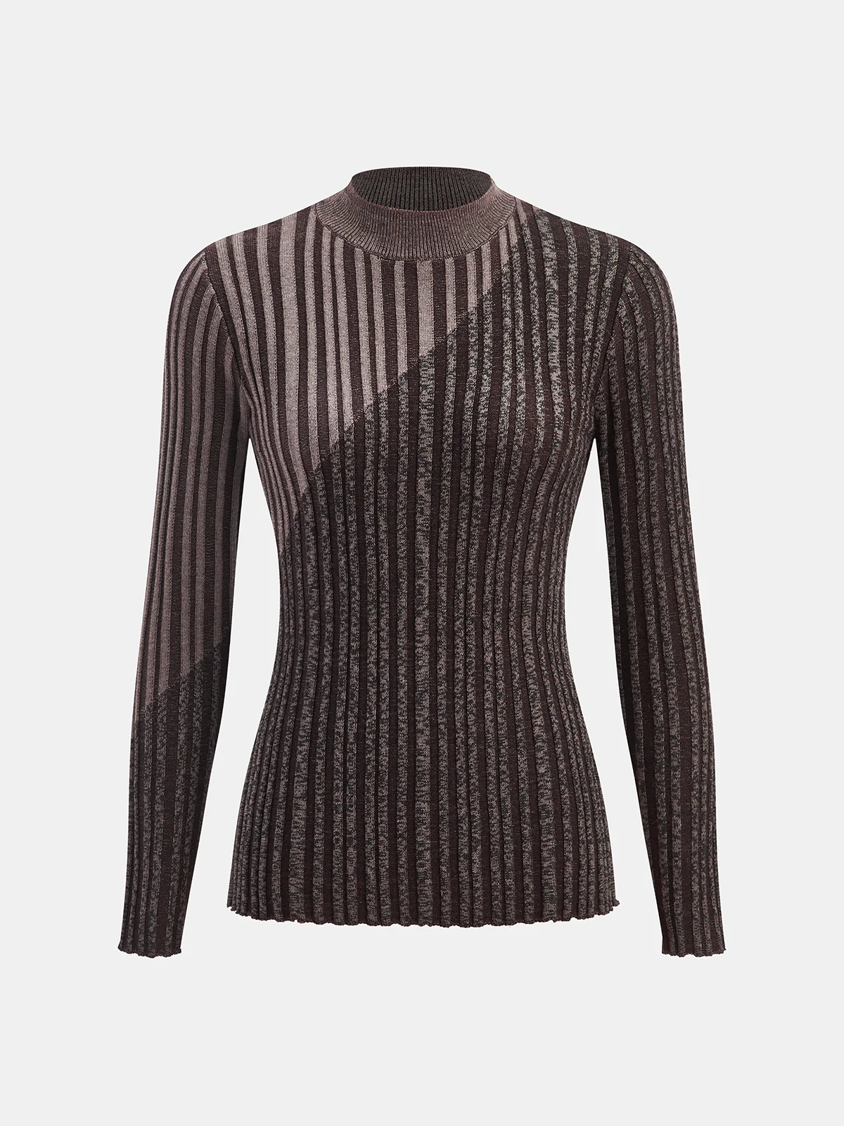 Wool Blend Two-Tone Mock Neck Knit Top - Wholesalesil