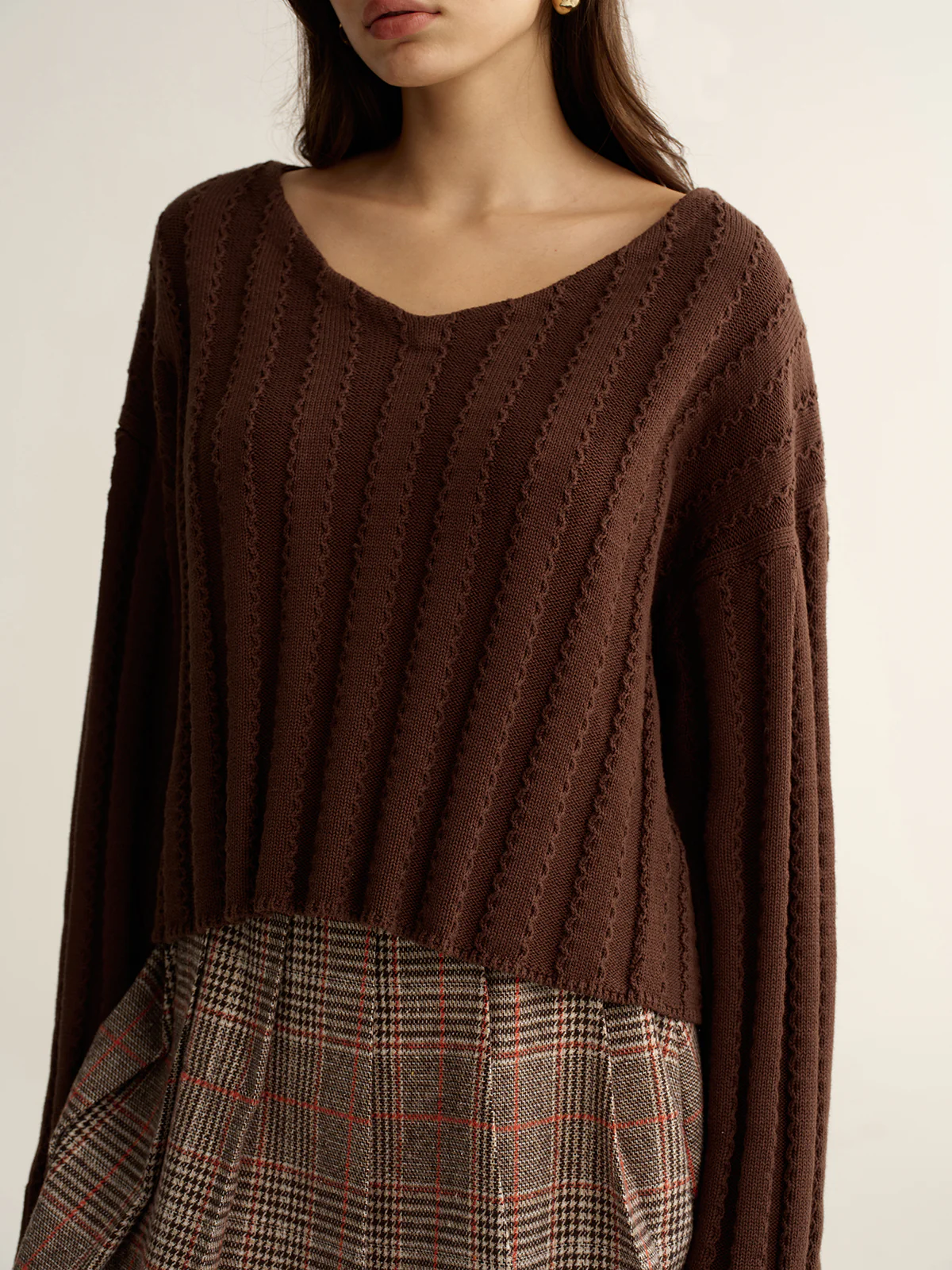 Loose V-Neck Textured Sweater - Wholesalesil
