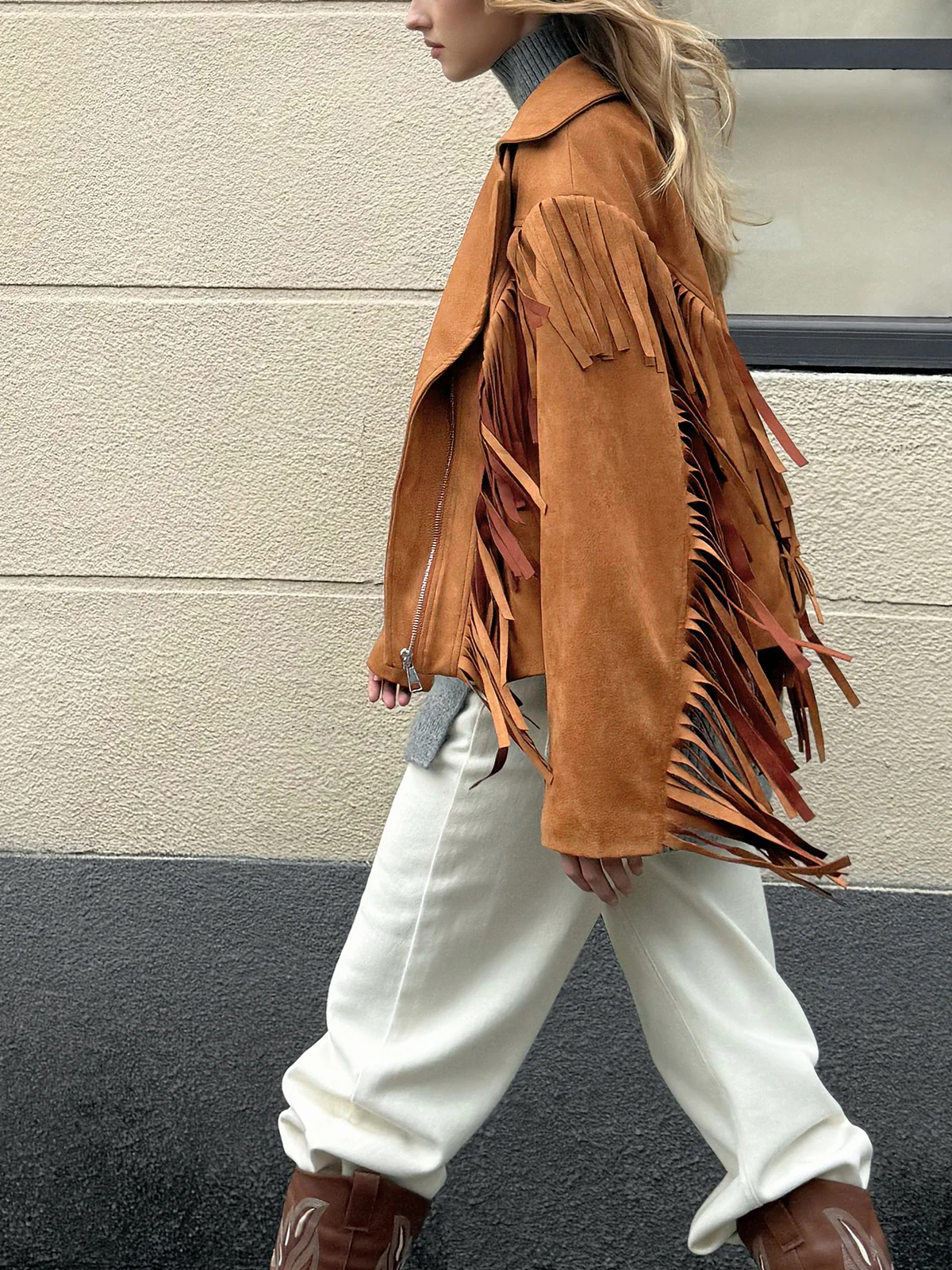 Lapel Collar Fringe Jacket - Wholesalesil