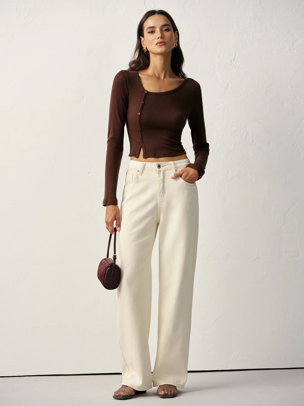 Asymmetric Button Detail Ribbed T-Shirt - Wholesalesil