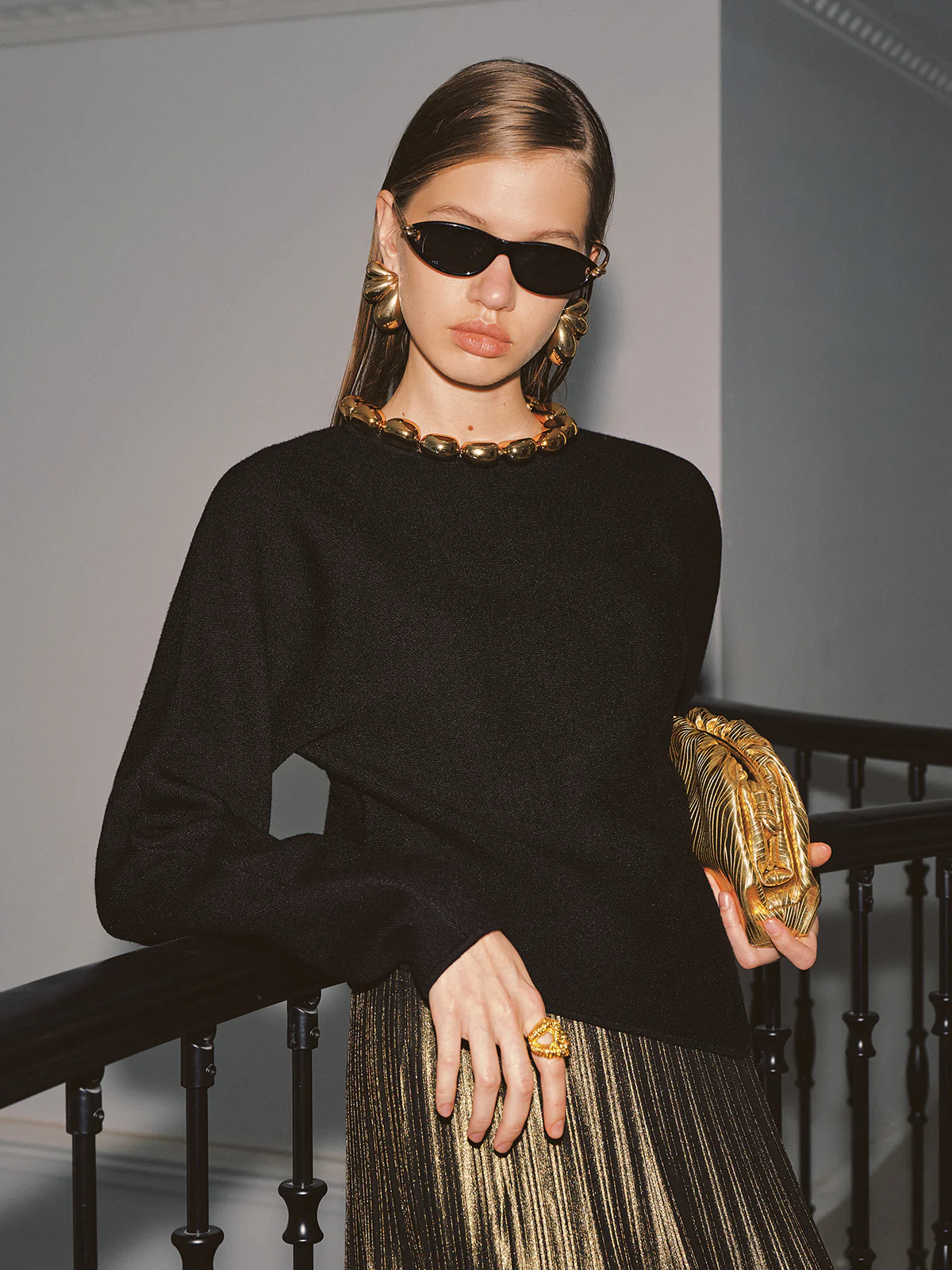 Ball Detail Neckline Long-Sleeve Sweater - Wholesalesil