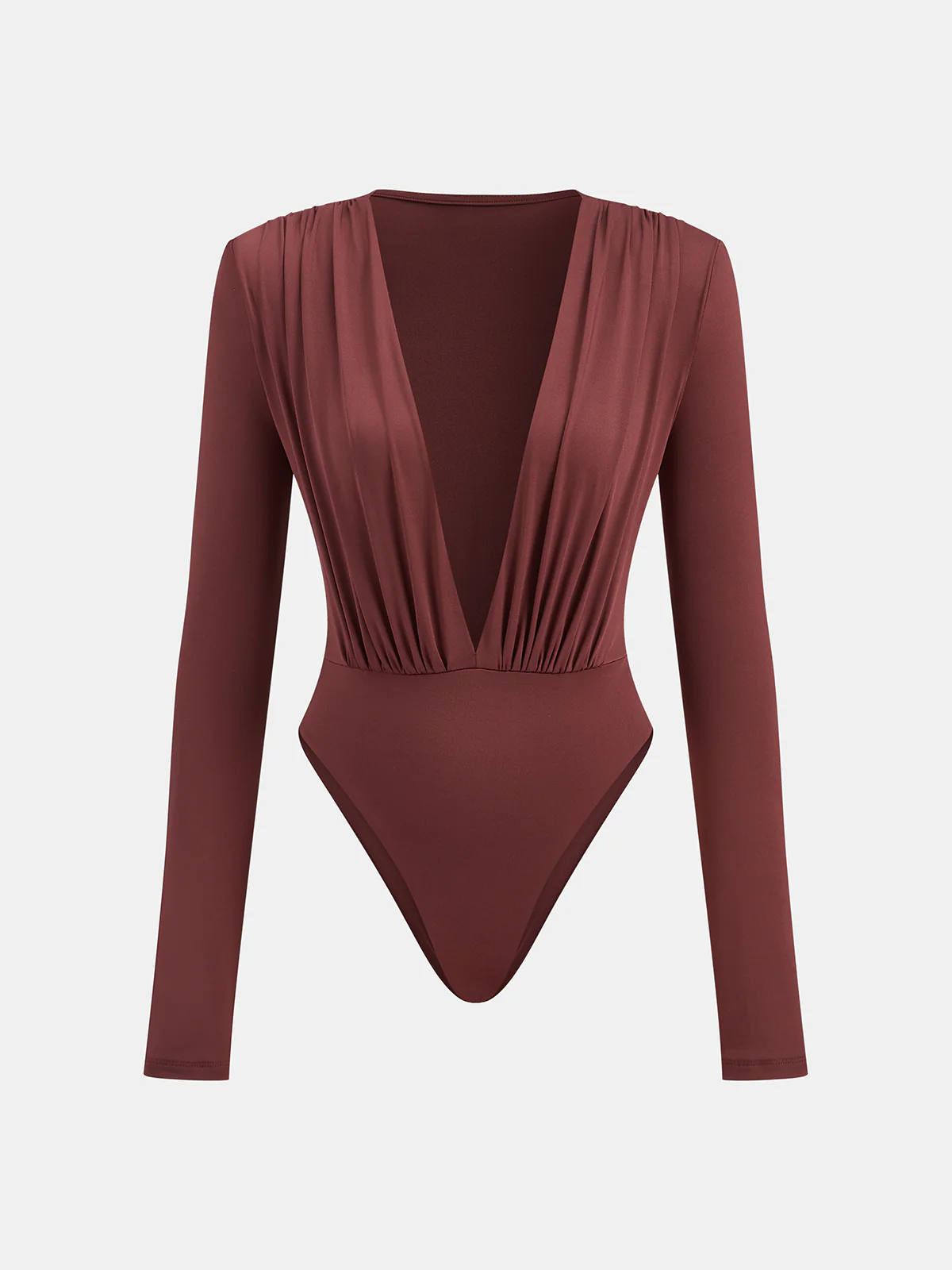 Boxy Shoulder Draped Plunging Neckline Bodysuit - Wholesalesil